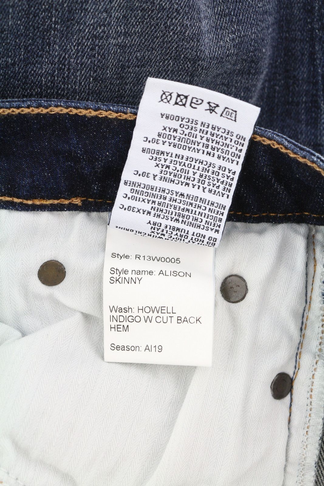 R13 ALISON SKINNY 27 Howell Indigo Black Hem Distress 86231 Size 27" / US 4 / IT 40 - 7 Thumbnail