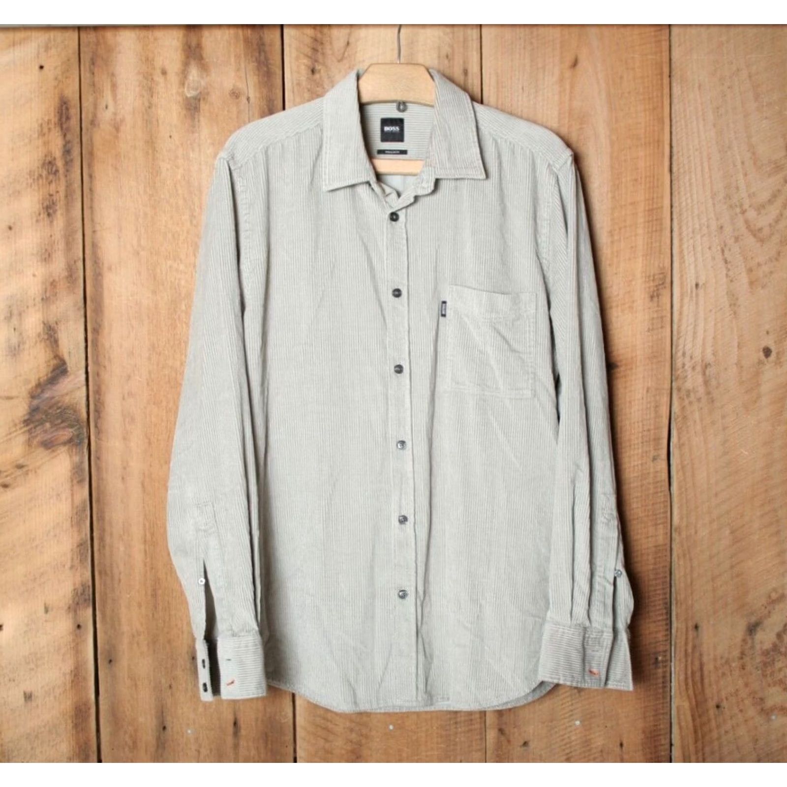 Hugo Boss HUGO BOSS Relegant 2 Light Gray Soft Corduroy Button Front Shirt Men's L Size US L / EU 52-54 / 3 - 2 Thumbnail
