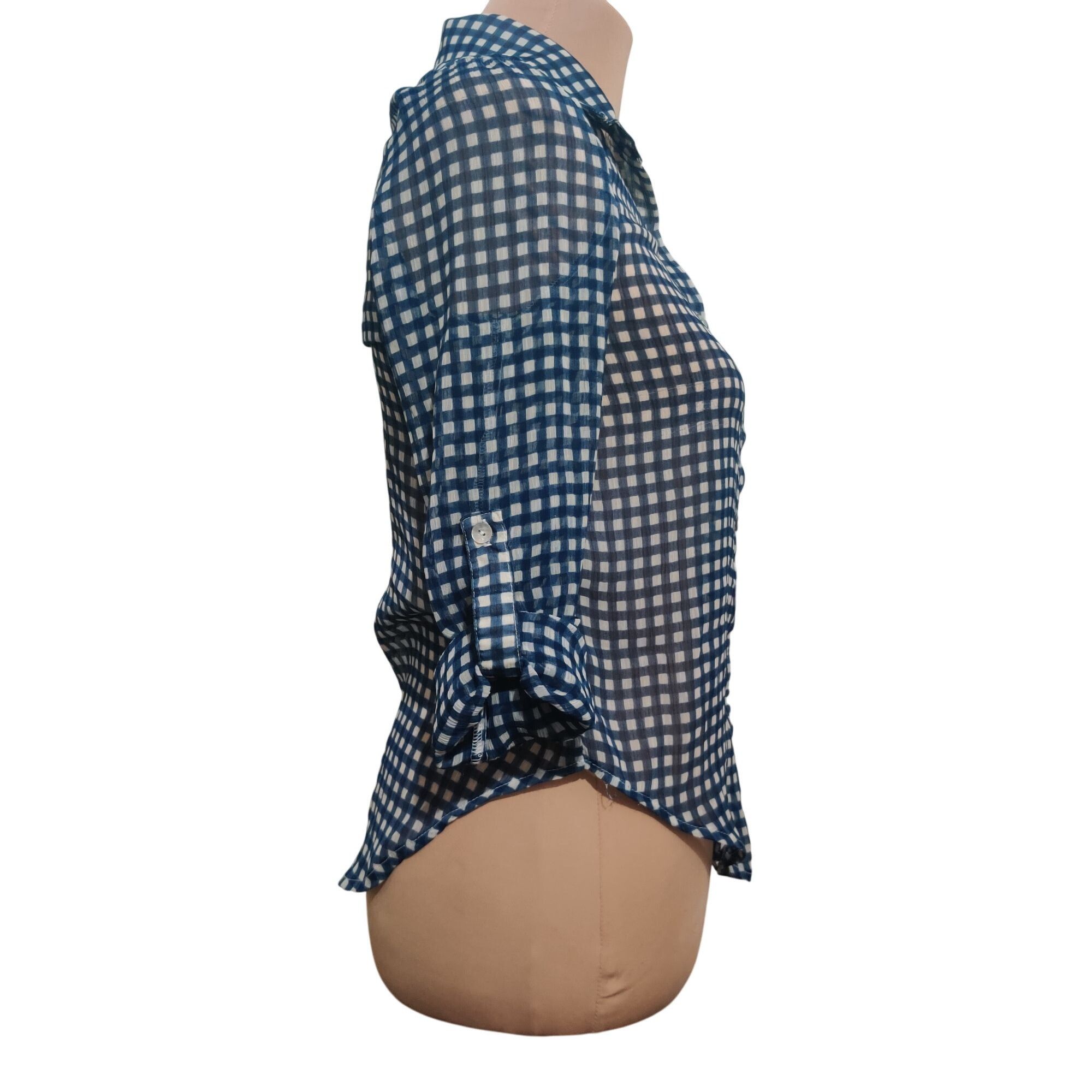 Other Living Doll Womens Shirt Sheer Checkered Button Up Preppy Ch Size XS / US 0-2 / IT 36-38 - 3 Thumbnail