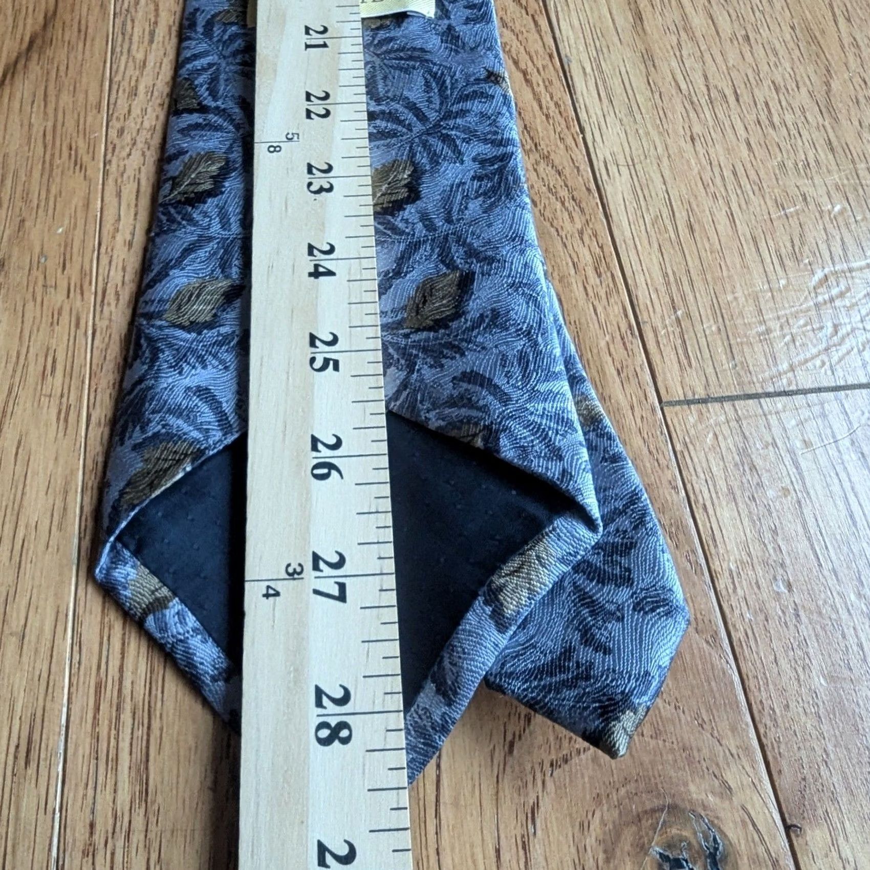 Vintage VILLA BOLGHERI Silk Tie Blue Gold Leaf Botanical Pattern Necktie Made in Italy Size ONE SIZE - 8 Thumbnail