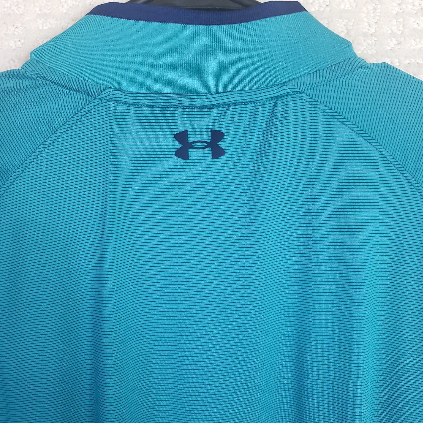 Under Armour UNDER ARMOUR Men L Teal Striped 1/4 Zip Loose Fit Pullover Jacket Breathable Threadborne Size US L / EU 52-54 / 3 - 7 Thumbnail