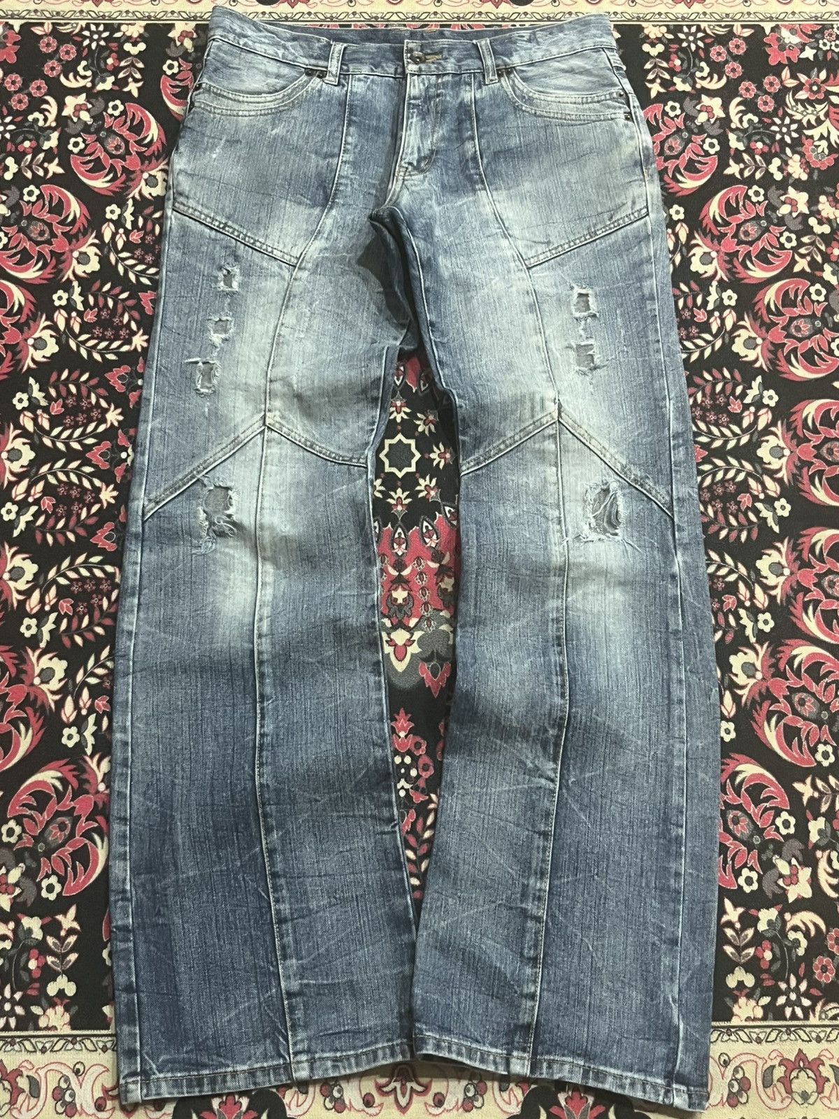 semanticdesign Semantic Design Light Blue Panel Distressed Flare Jeans Size US 32 / EU 48 - 1 Thumbnail