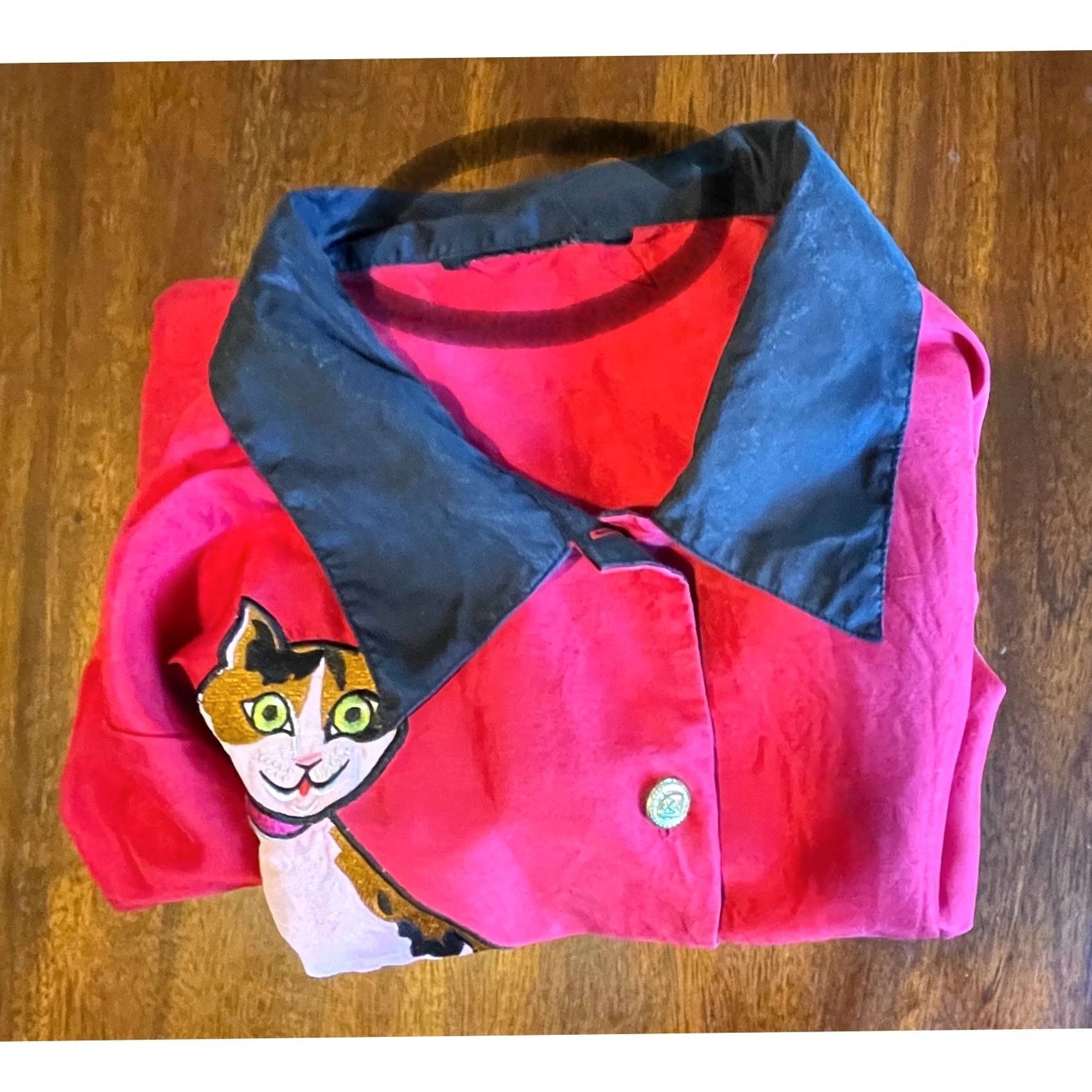 Vintage VINTAGE Bob Mackie Cat Blouse Button-Up Red Embroidered Cats Novelty Size L / US 10 / IT 46 - 4 Thumbnail