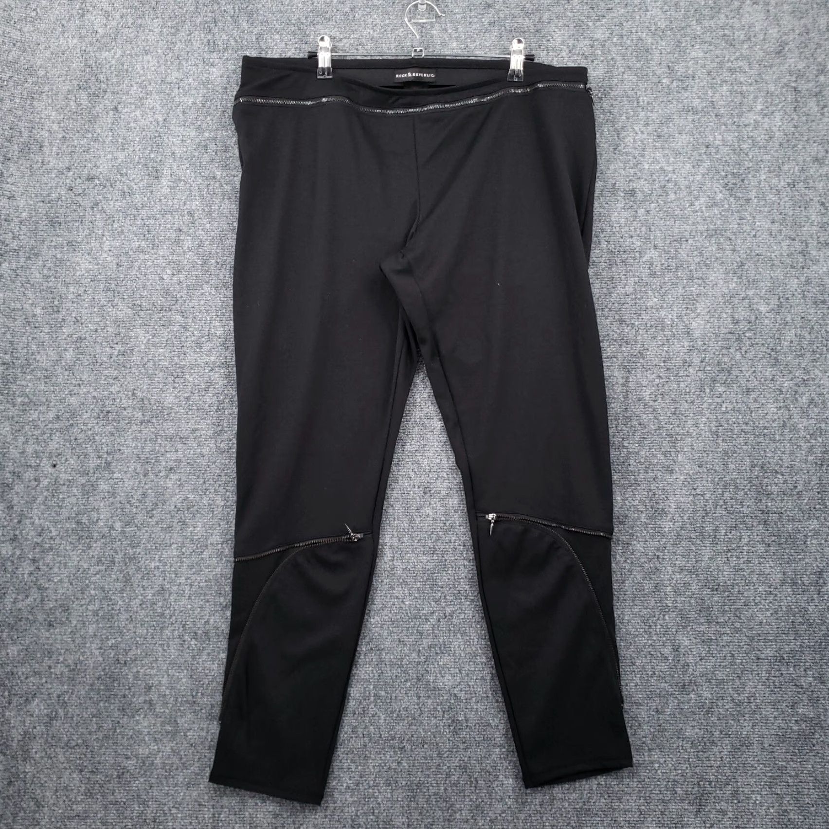 Vintage Rock & Republic Leggings Womens XL Black Mid-Rise Zip Accents Ankle Pull On Size 40" / US 18 - 2 Thumbnail