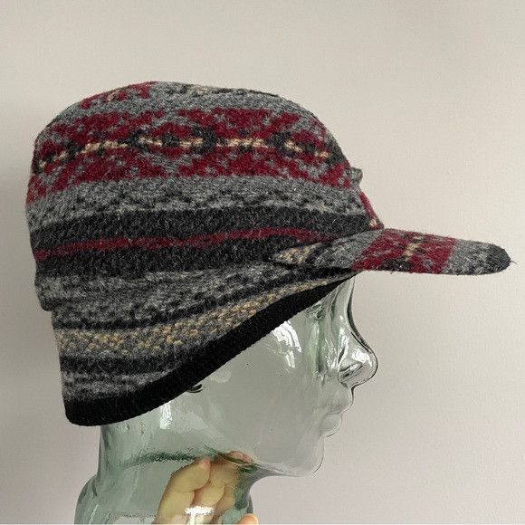 Crown Cap Crown Cap Gray Ikat Wool Cap w/ Earflaps - Unisex 🇨🇦 Size ONE SIZE - 3 Thumbnail