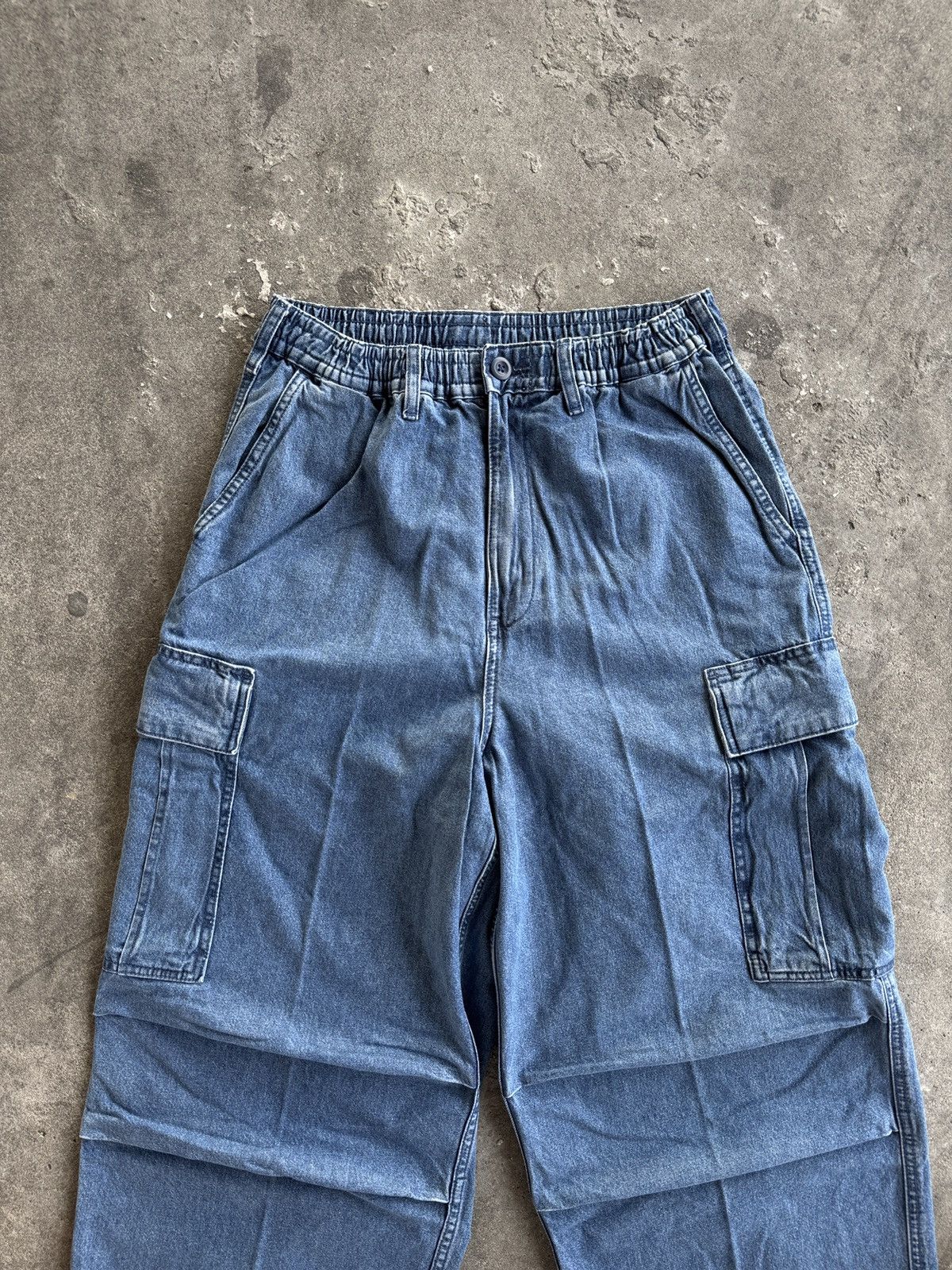 GU GU Super Wide Cargo Ballon Denim Pants Size US 30 / EU 46 - 2 Thumbnail
