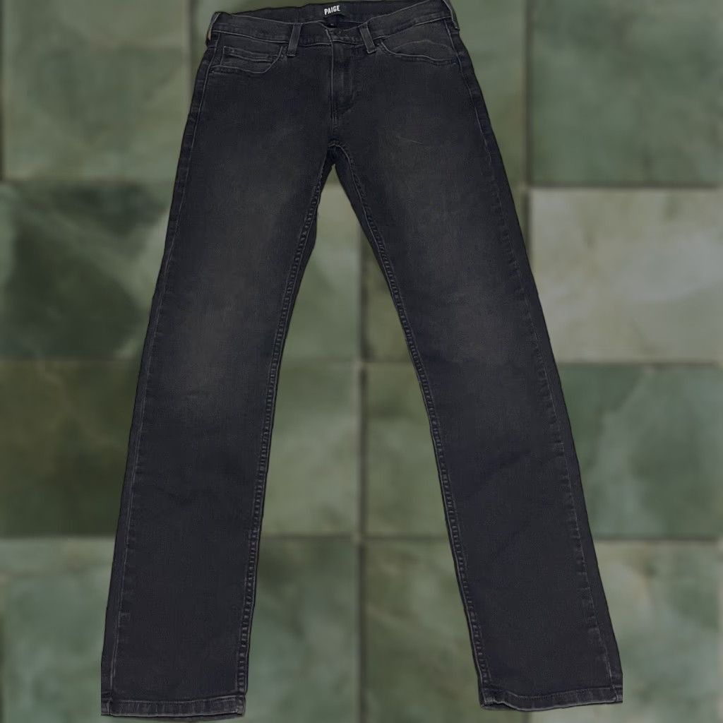 Paige Paige Lennox Jeans Slim 29x31.5 Black Fade Denim Mens Straight Stretch 5-Pocket Zip Button Logo USA Belt Not Included Size US 29 - 1 Thumbnail