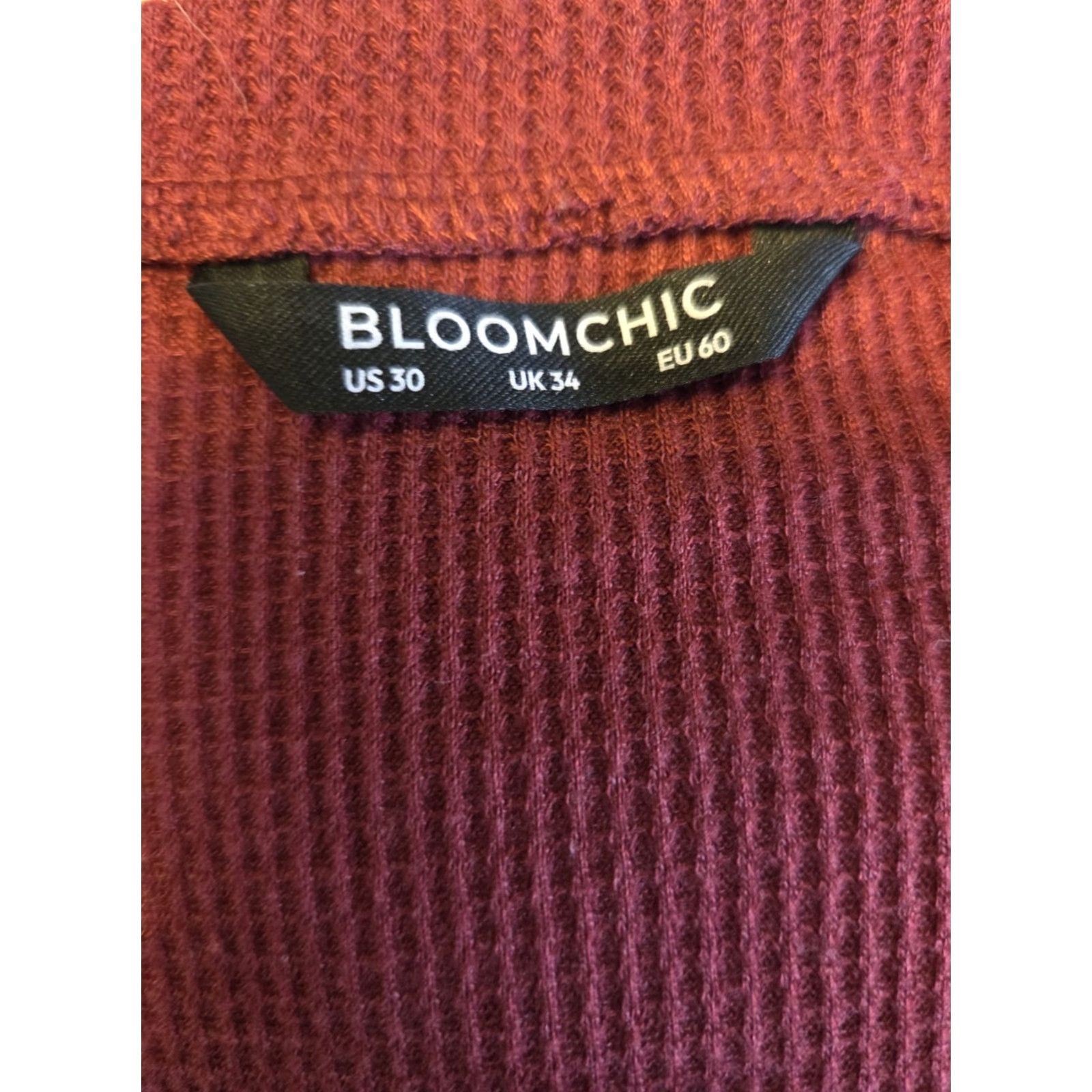 Vintage Bloomchic Burgundy Embroidered Floral Waffle Knit Balloon Sleeve Top 30 6X Plus Red Women's Blouse Long Sleeve Round Neck Casual Travel Party/Cocktail Size 4XL / US 24-26 - 6 Thumbnail