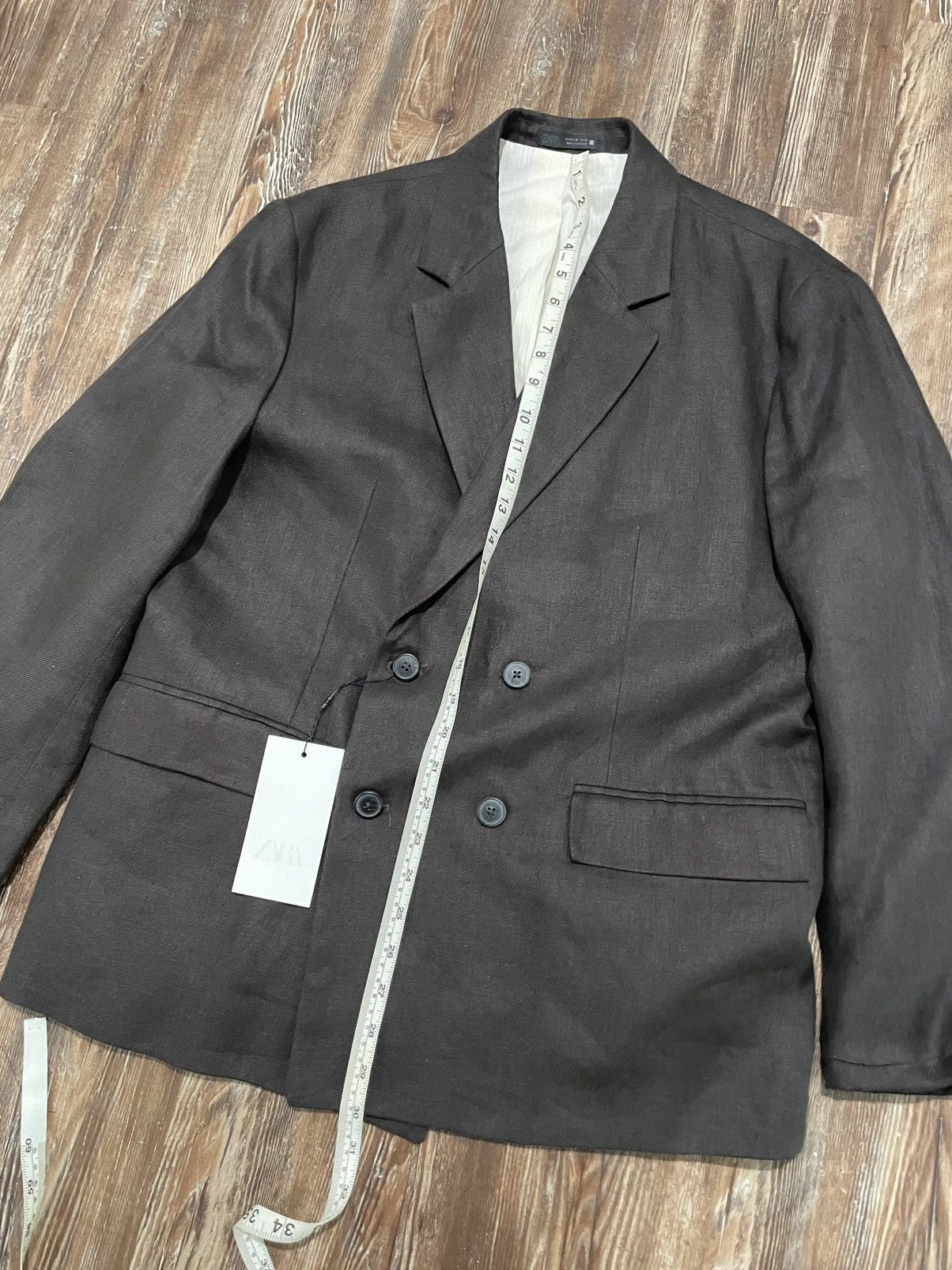 Zara Zara Linen Double Breasted Blazer 2x4 38R-40R Brown Size 38R - 3 Thumbnail