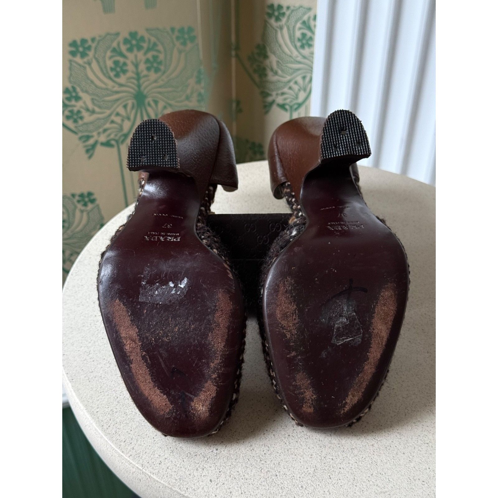Prada Prada Wool Leather Brown Peep Toe D’Orsay Heels Pumps 37 Size US 7 / IT 37 - 8 Thumbnail