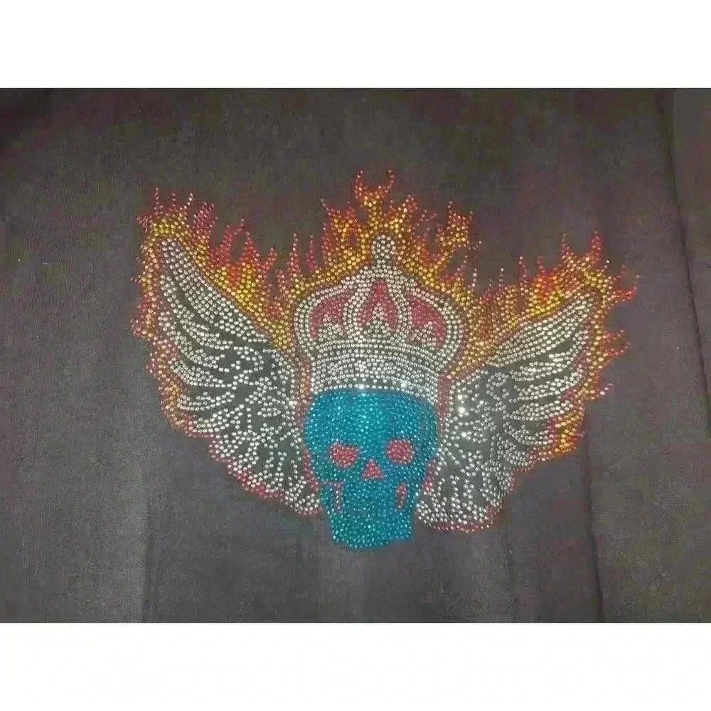 Designer Le Bleu Shirt Winged Skull Crown 4XL Street Wear Stone Studs Size US XXL / EU 58 / 5 - 2 Thumbnail