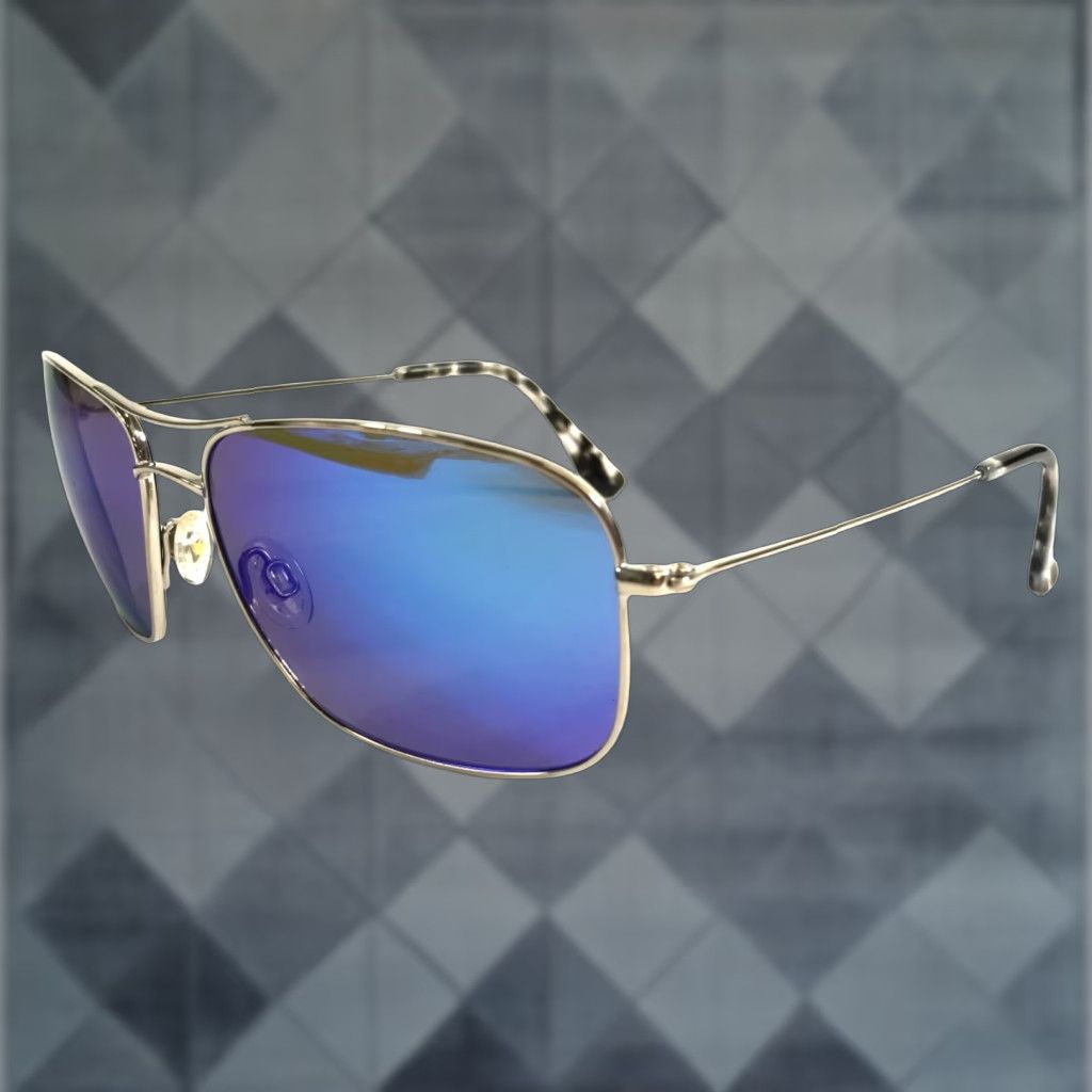 Maui Jim Aviator Sunglasses Men Blue Hawaii Lenses Titanium Silver