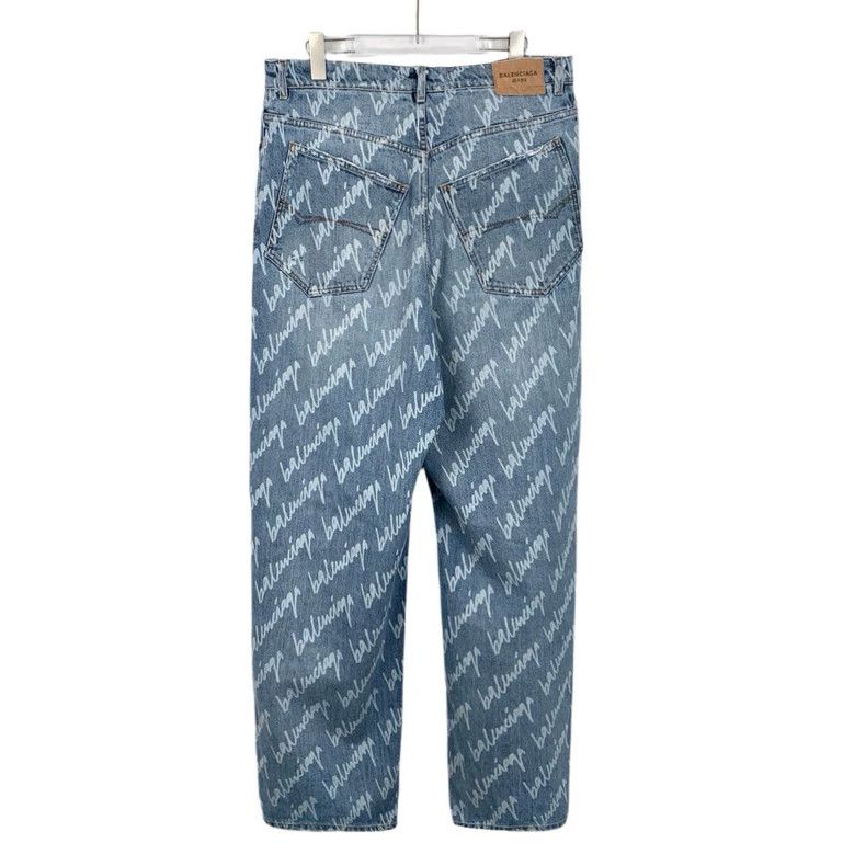 Balenciaga Balenciaga size M Light blue logo full-print cotton slacks Size US 26 / EU 42 - 2 Thumbnail