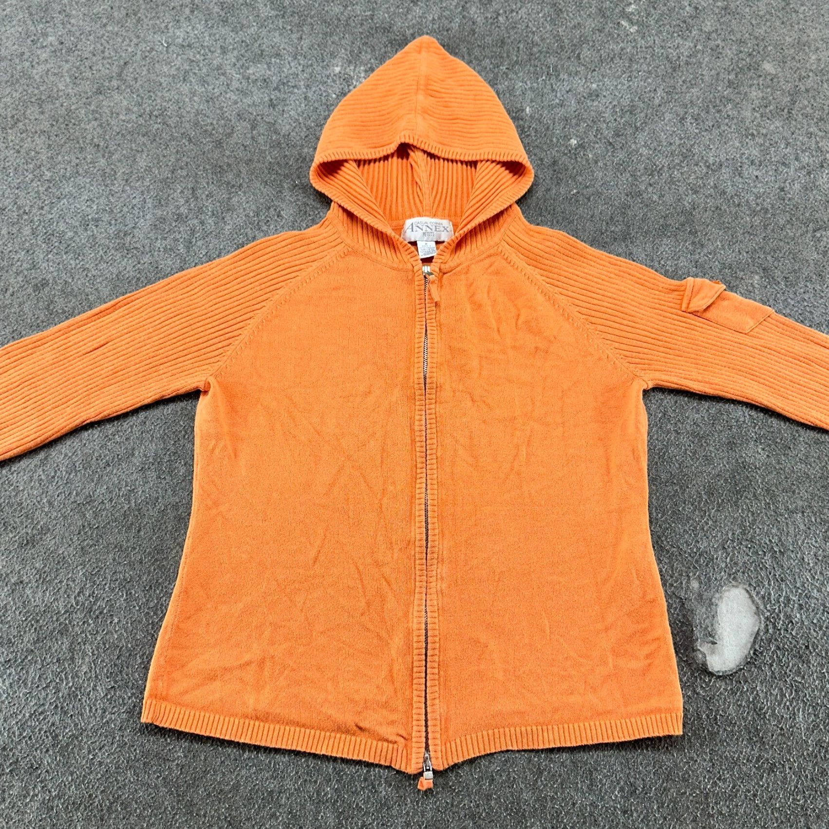 Vintage VINTAGE Casual Corner Annex Sweater Womens PM Orange Full Zip Hooded Knit 90s Size M / US 6-8 / IT 42-44 - 3 Thumbnail
