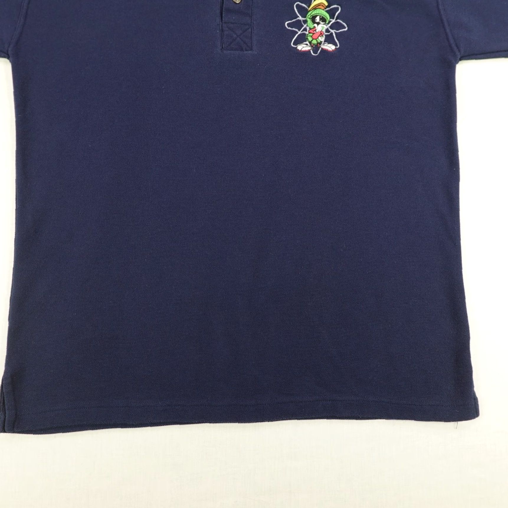 Vintage VINTAGE Looney Tunes ACME Polo Shirt Mens M Blue 90s Cartoon Marvin Martian Polo Short Sleeve Button Logo Cotton Polyester Knit Regular Man Size US M / EU 48-50 / 2 - 4 Thumbnail