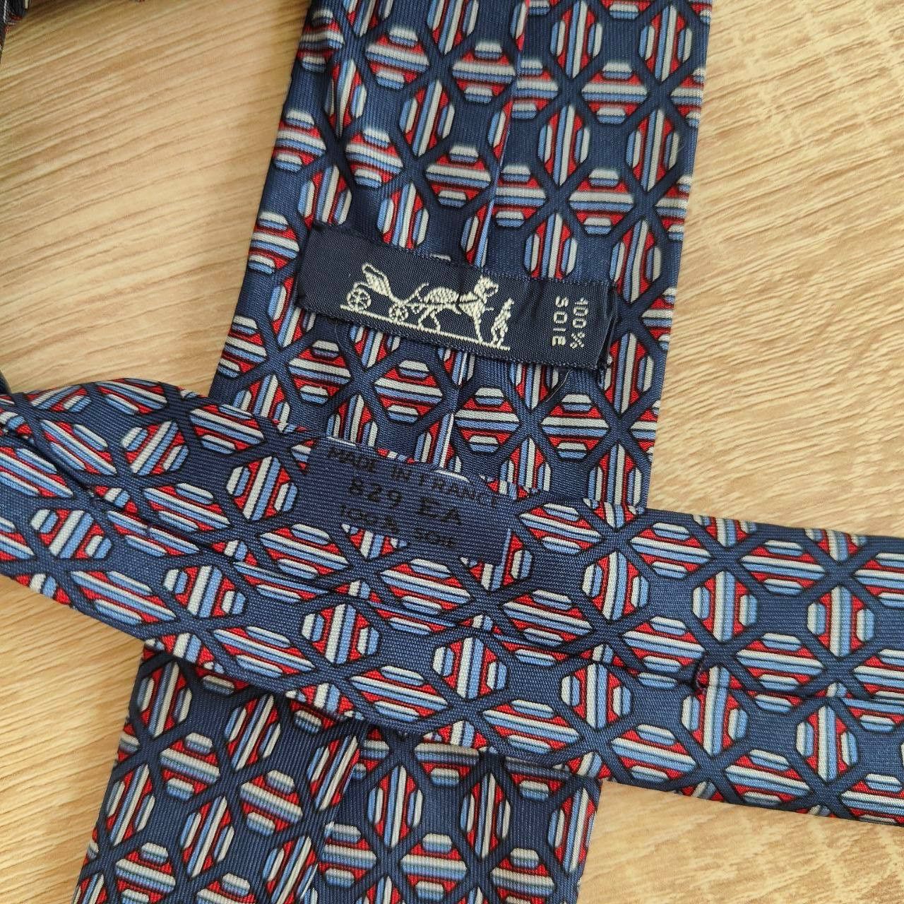 Hermes Hermes Paris Silk Tie 829 EA Geometry Blue Size ONE SIZE - 4 Thumbnail