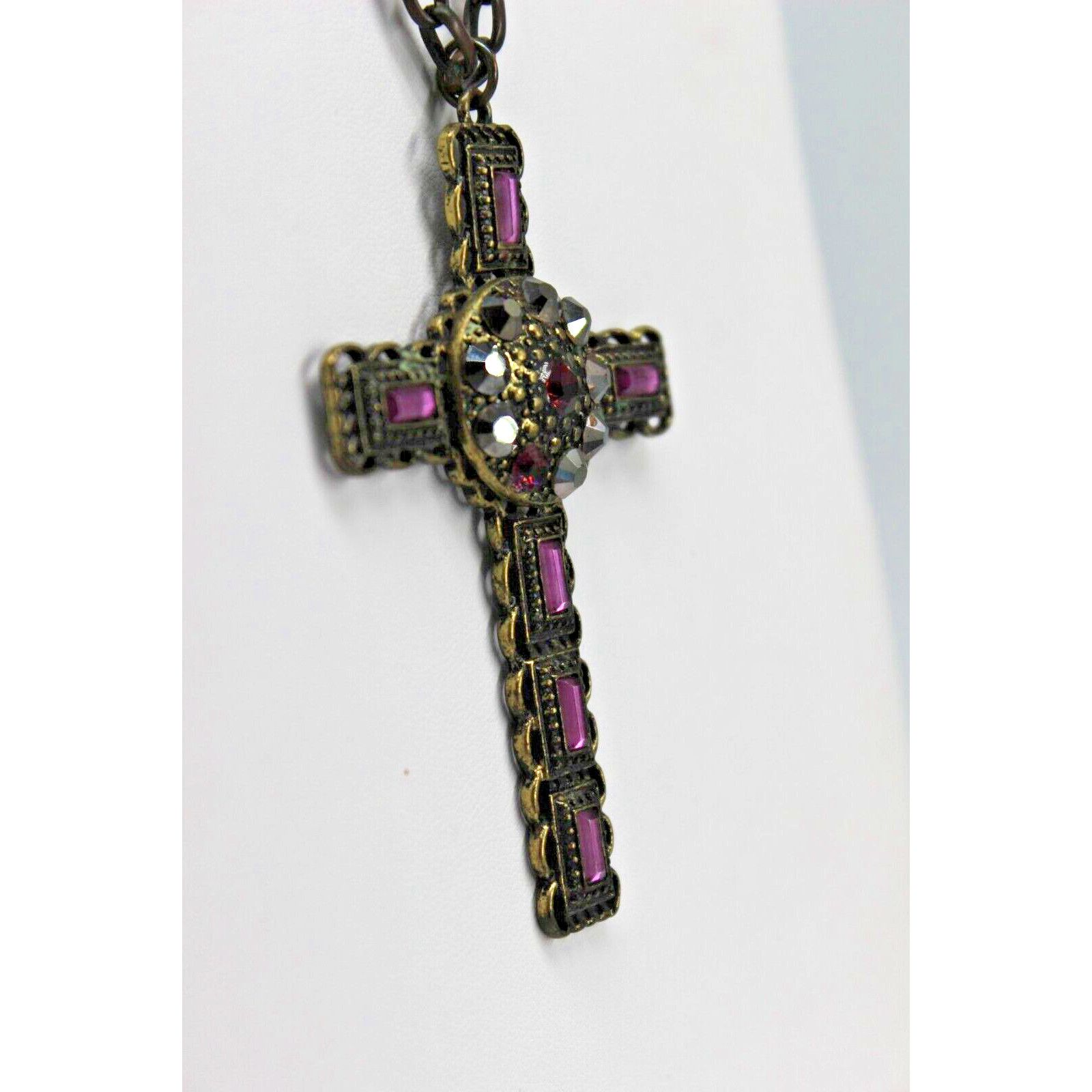 Other Large Ornate 3" Gothic Purple Rhinestone Cross Pendant 30" Size ONE SIZE - 4 Thumbnail