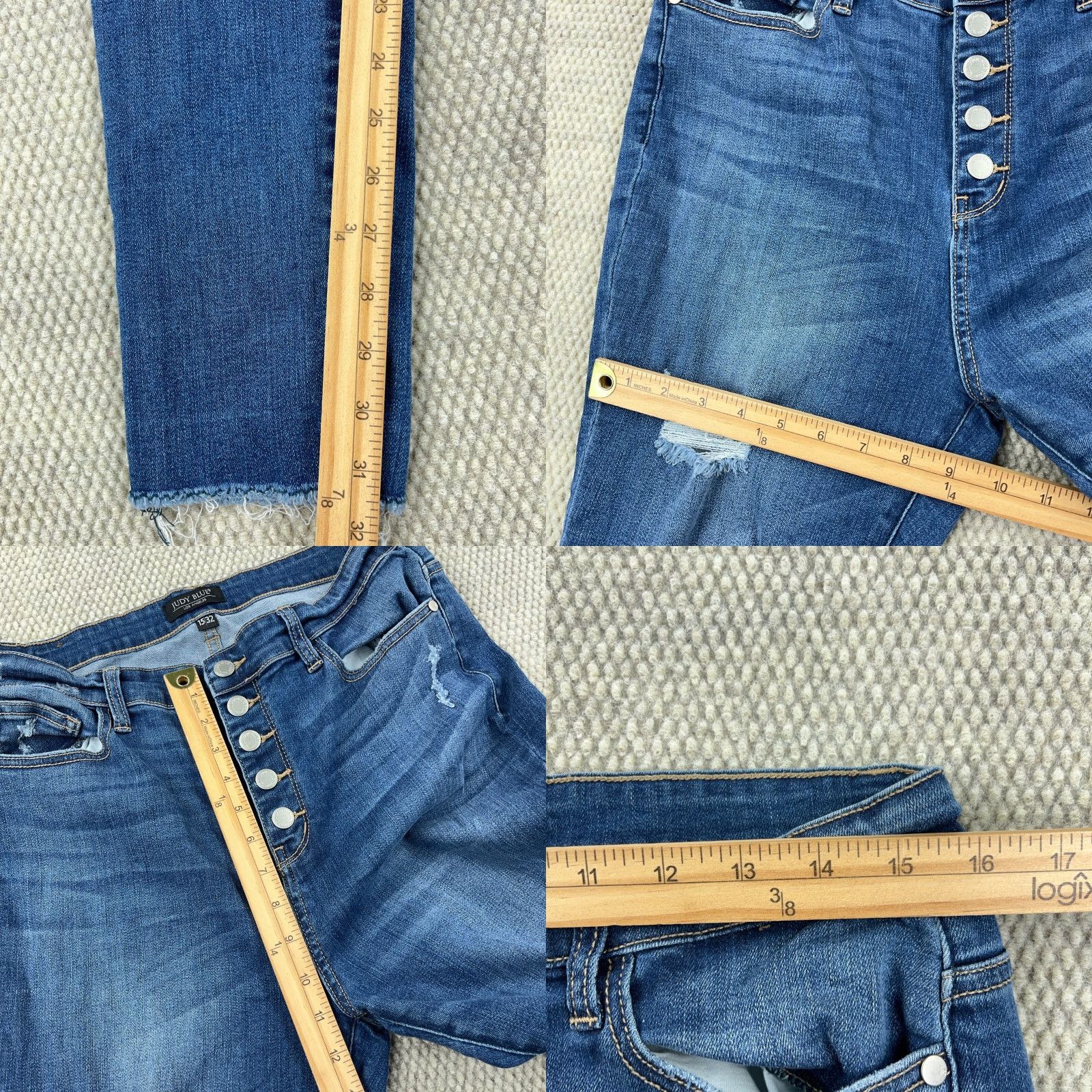 Vintage Judy Blue Jeans Women Skinny Fit 15 32 Medium Wash Blue Stretch Distressed Pockets Button Fly Zipper Jeans Size 36" / US 14 / IT 50 - 8 Thumbnail