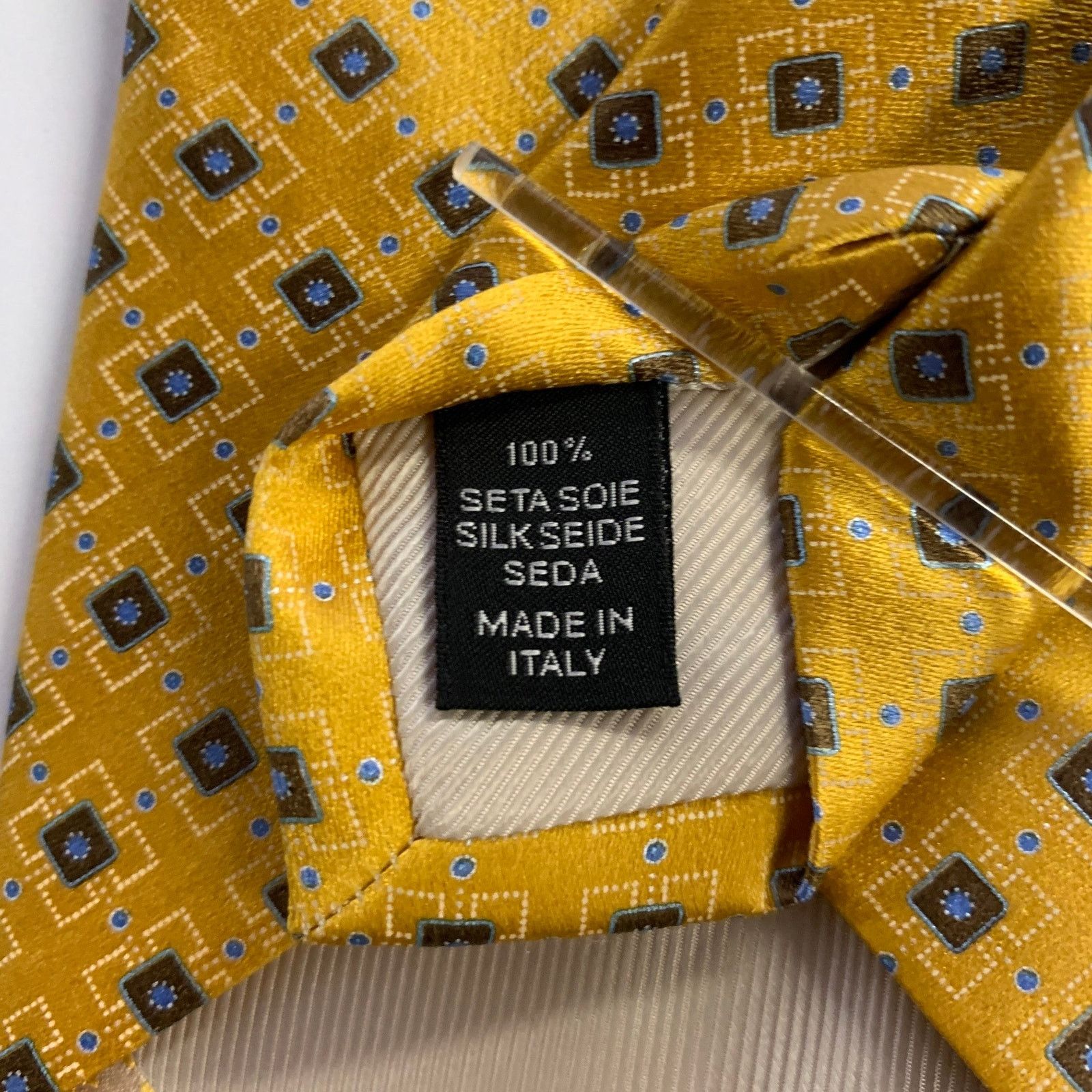 Ermenegildo Zegna One Size Yellow Light Blue Diamond Silk Tie Size ONE SIZE - 3 Thumbnail