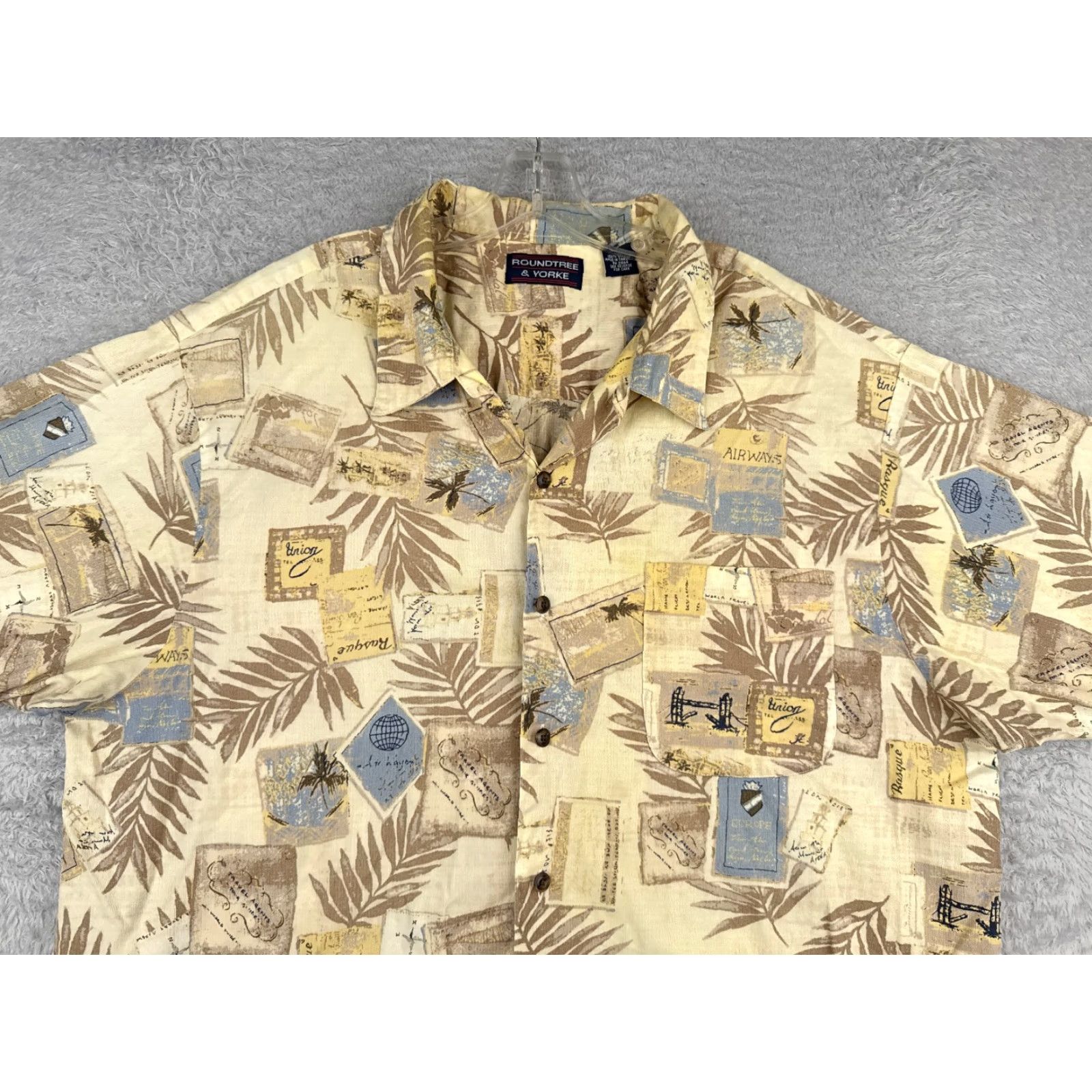 Roundtree & Yorke VINTAGE Roundtree & Yorke Shirt Men 2XL Yellow Hawaiian Cotton Floral Button-Up Short Sleeve Size US XXL / EU 58 / 5 - 4 Thumbnail