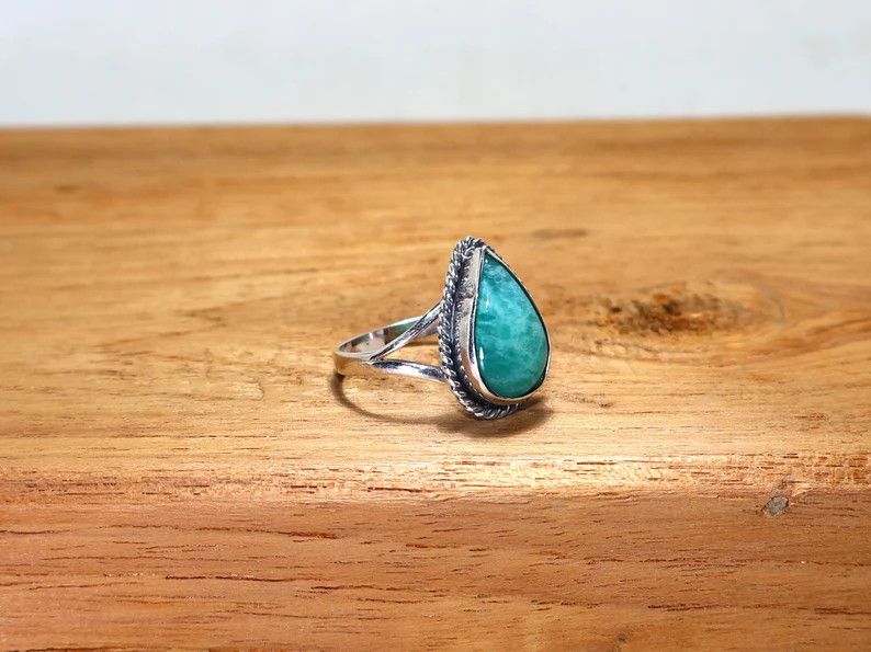 Handmade Handmade Pear Amazonite Ring: 925 Sterling Silver Boho Ring Size ONE SIZE - 4 Thumbnail