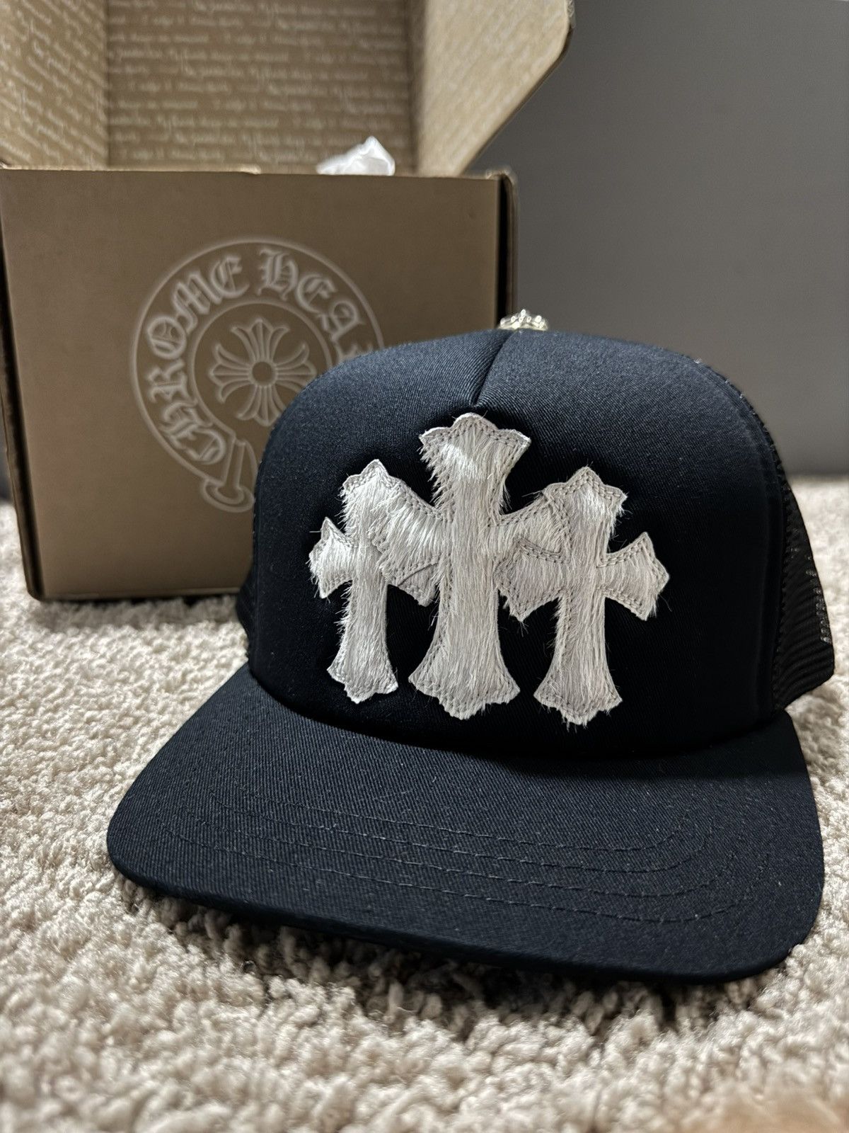Chrome Hearts Chrome Hearts Calf Hair Triple Cementery Cross - Trucker Hat Size ONE SIZE - 2 Thumbnail