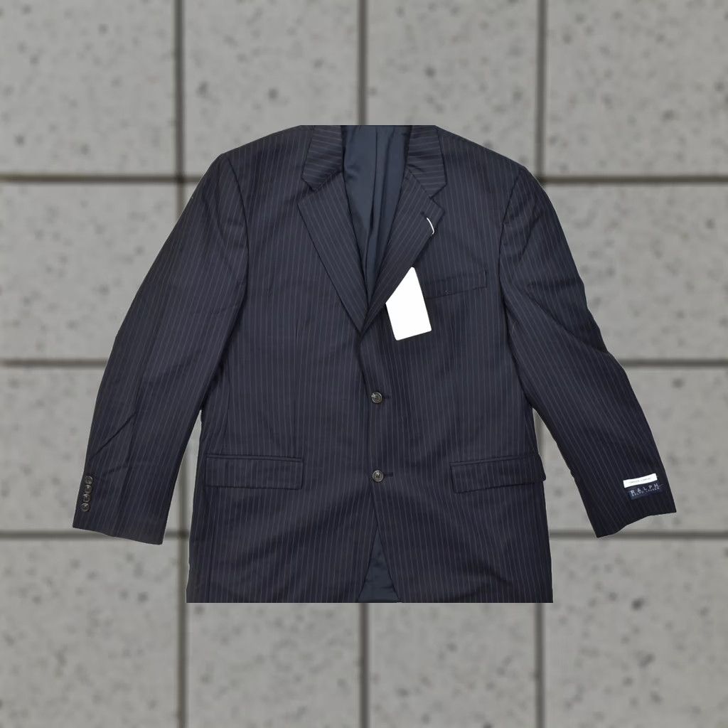 Ralph Lauren Ralph Lauren Men's Blazer 44L Navy Pinstripe Wool Lycra 2-Button Front Notch Lapel Single-Vented Long Jacket Coat Size 44R - 1 Thumbnail