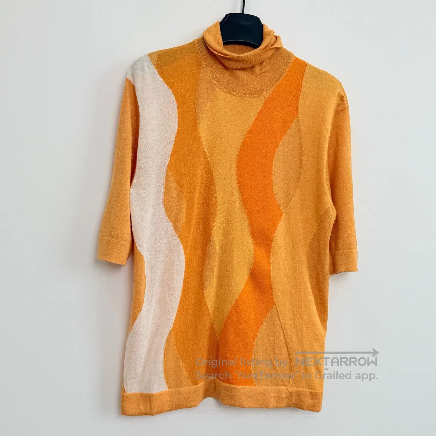 Hermes Hermes Warm orange wavy pattern high-neck mid-sleeve sweat Size S / US 4 / IT 40 - 1 Thumbnail