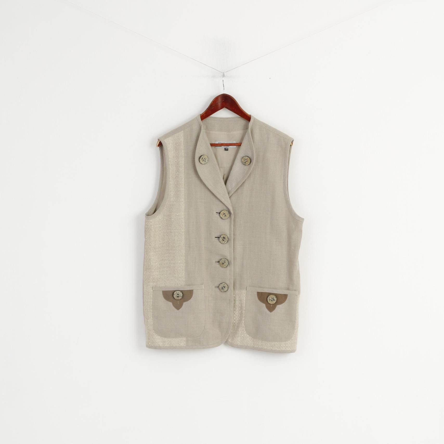 Vintage Alphorn Trachtenmode Women 40 L Waistcoat Beige Linen 1748 Size L / US 10 / IT 46 - 2 Thumbnail