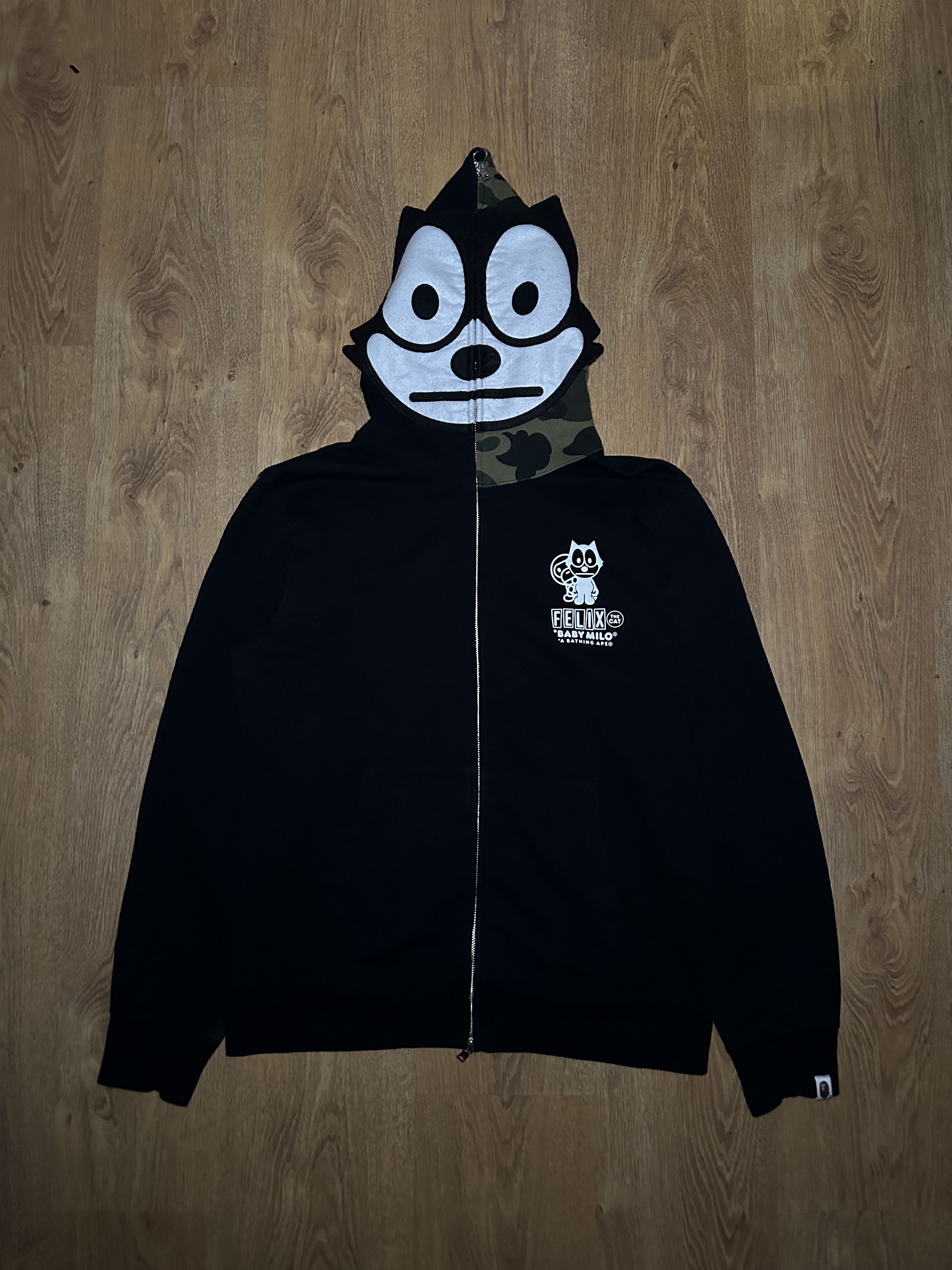 Image of Bape X Felix The Cat Full Zip Hoodie in Black, Men's (Size XL)