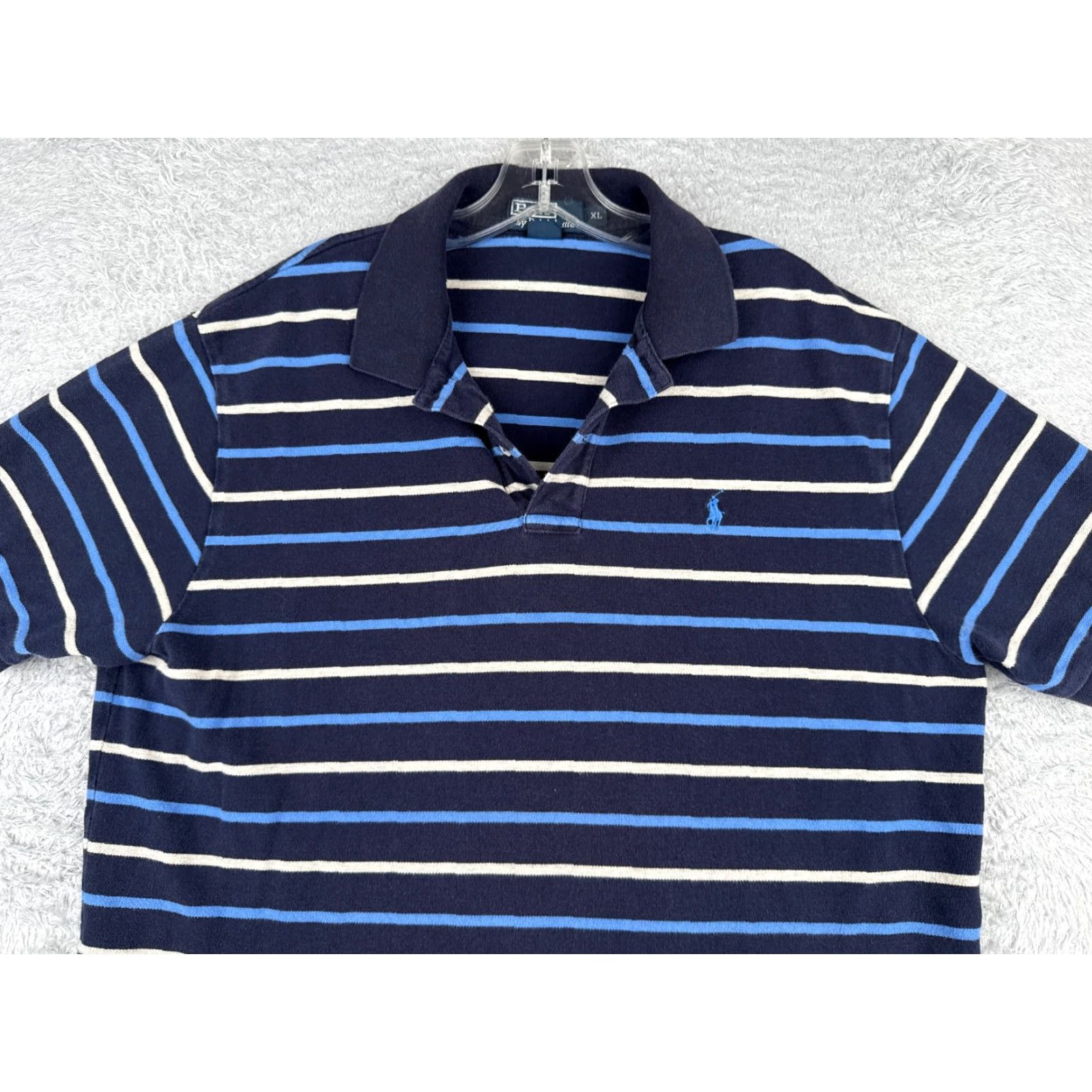 Ralph Lauren VINTAGE Ralph Lauren Polo Shirt Men XL Blue White Stripe 100% Cotton Polo Shirt Slim Fit Short Sleeve Vintage 70s Mens Blue White Stripe Polo Shirt Size US XL / EU 56 / 4 - 4 Thumbnail