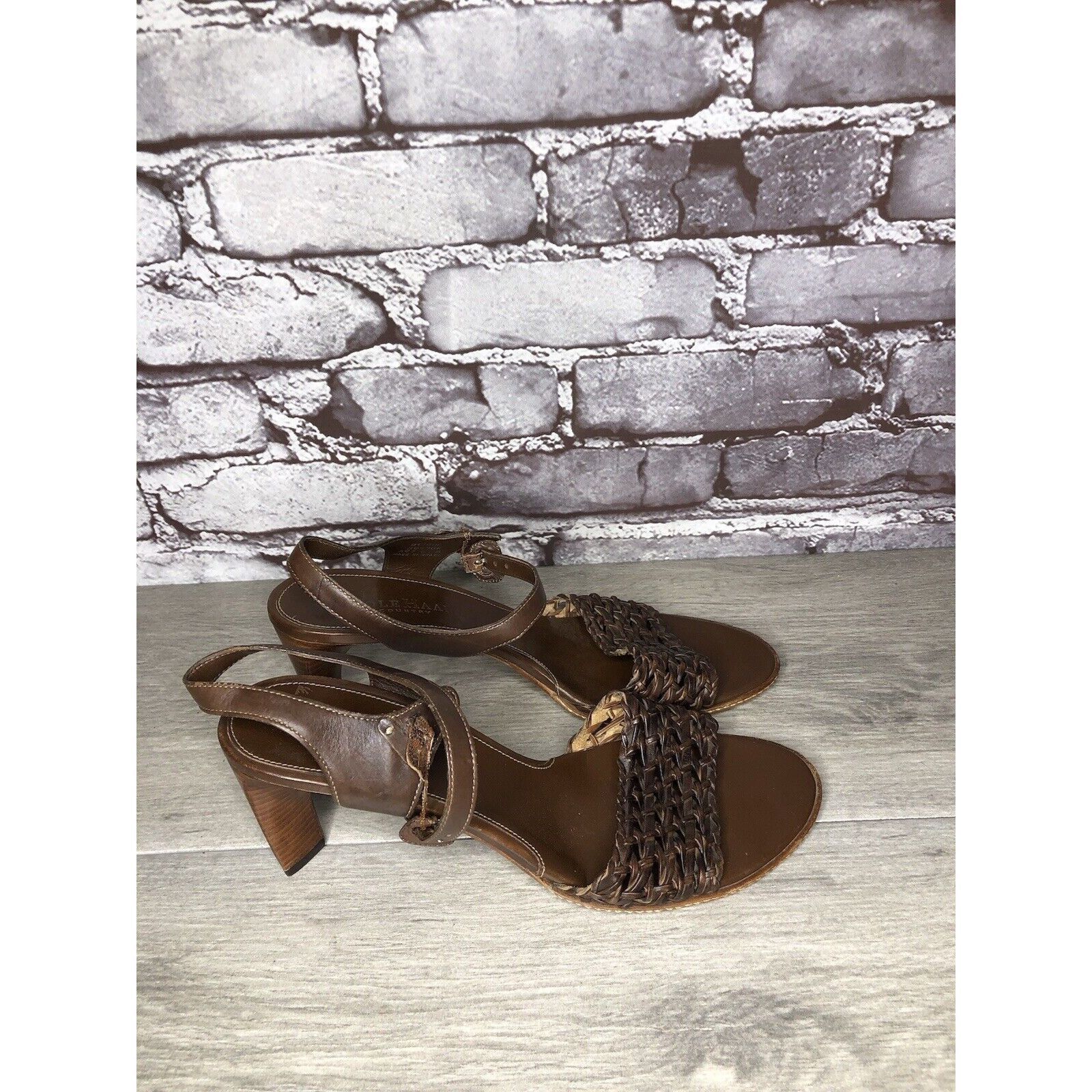 Cole Haan Cole Haan Brown Leather Woven Heel AnkleStrap Sandals Women Size US 7.5 / IT 37.5 - 13 Thumbnail