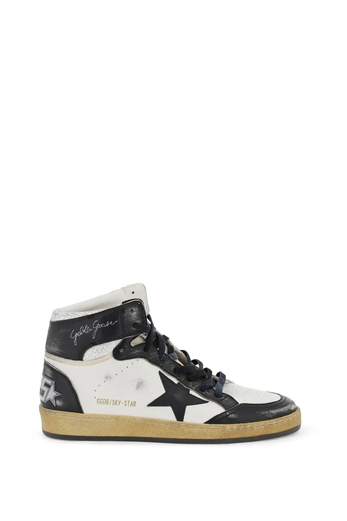 image of Golden Goose O1S22I1N0124 Sky-Star Hi-Top Sneakers In White Black, Men's (Size 8)
