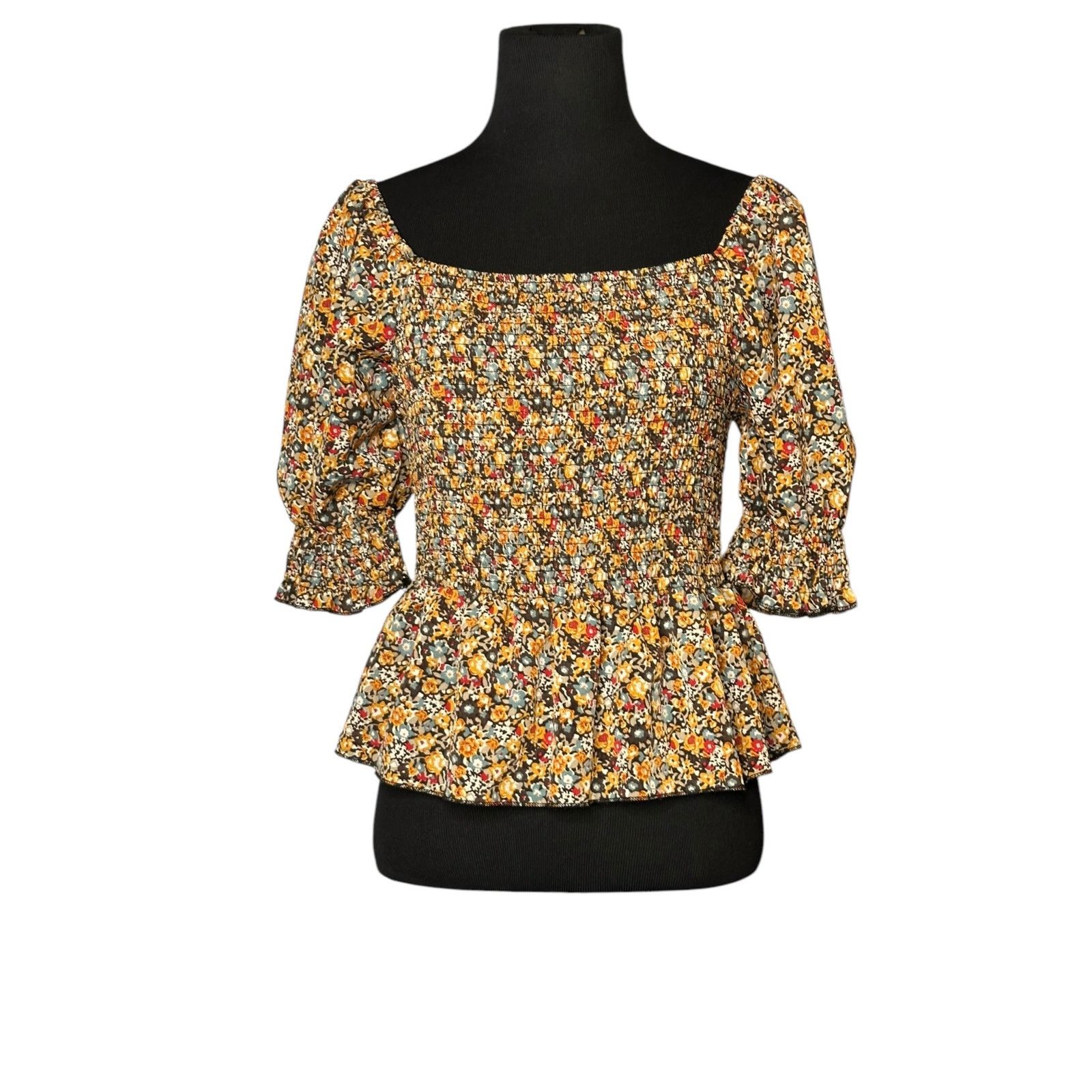 Shein SHEIN yelow blue floral peasant top size Large Size L / US 10 / IT 46 - 1 Thumbnail