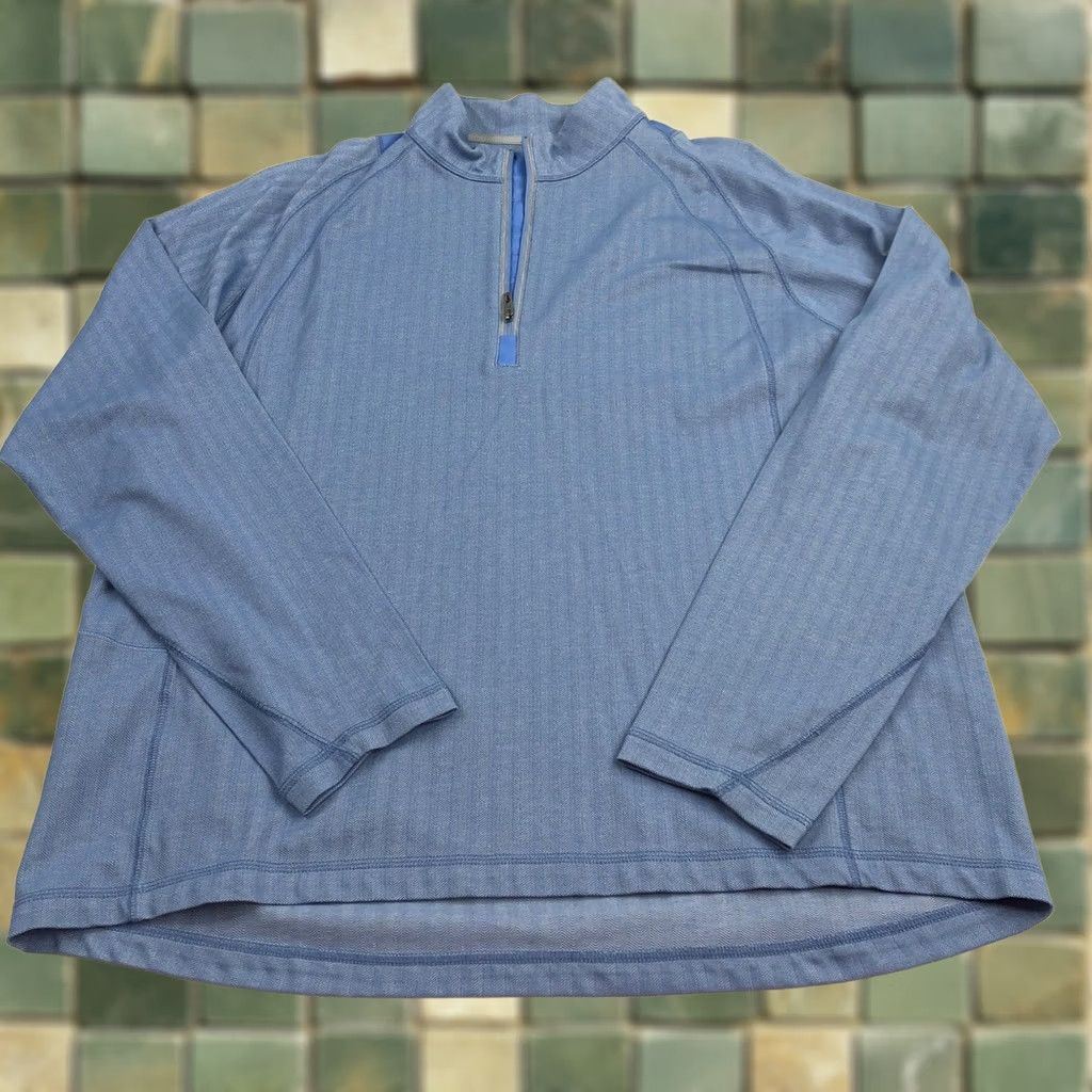 Tommy Bahama Tommy Bahama Men's XL Blue 1/4 Zip Pullover L/S Knit Sweater Pima Cotton EUC Size US XL / EU 56 / 4 - 1 Thumbnail