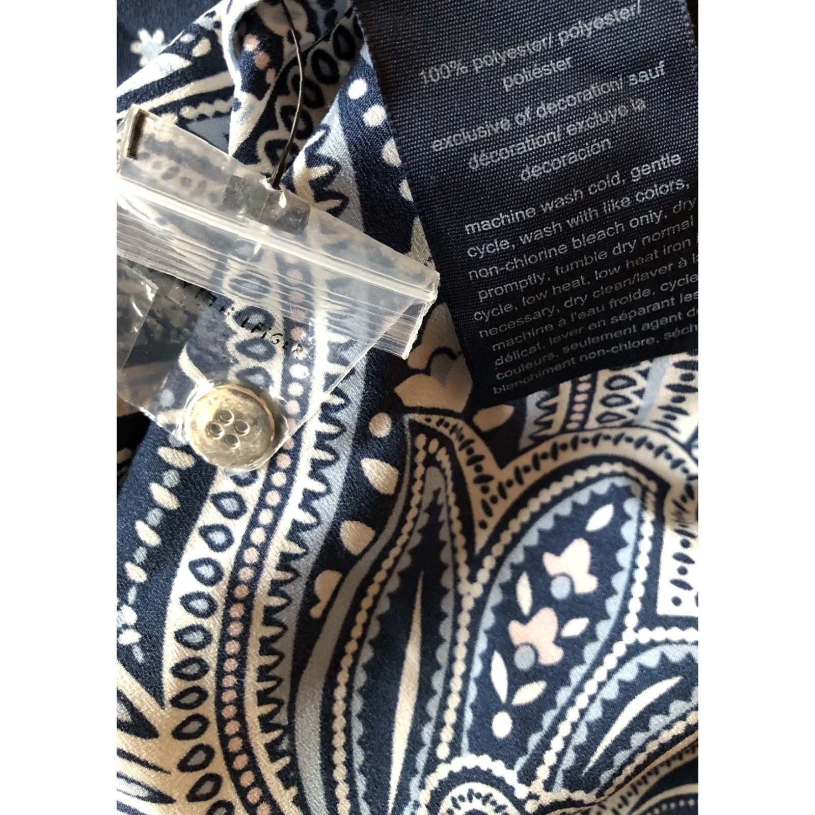Tommy Hilfiger Tommy Hilfiger Top 1X Blue/Wht Paisley Sash Tie long Sleeves Button Boho Hippie Size XL / US 12-14 / IT 48-50 - 6 Thumbnail