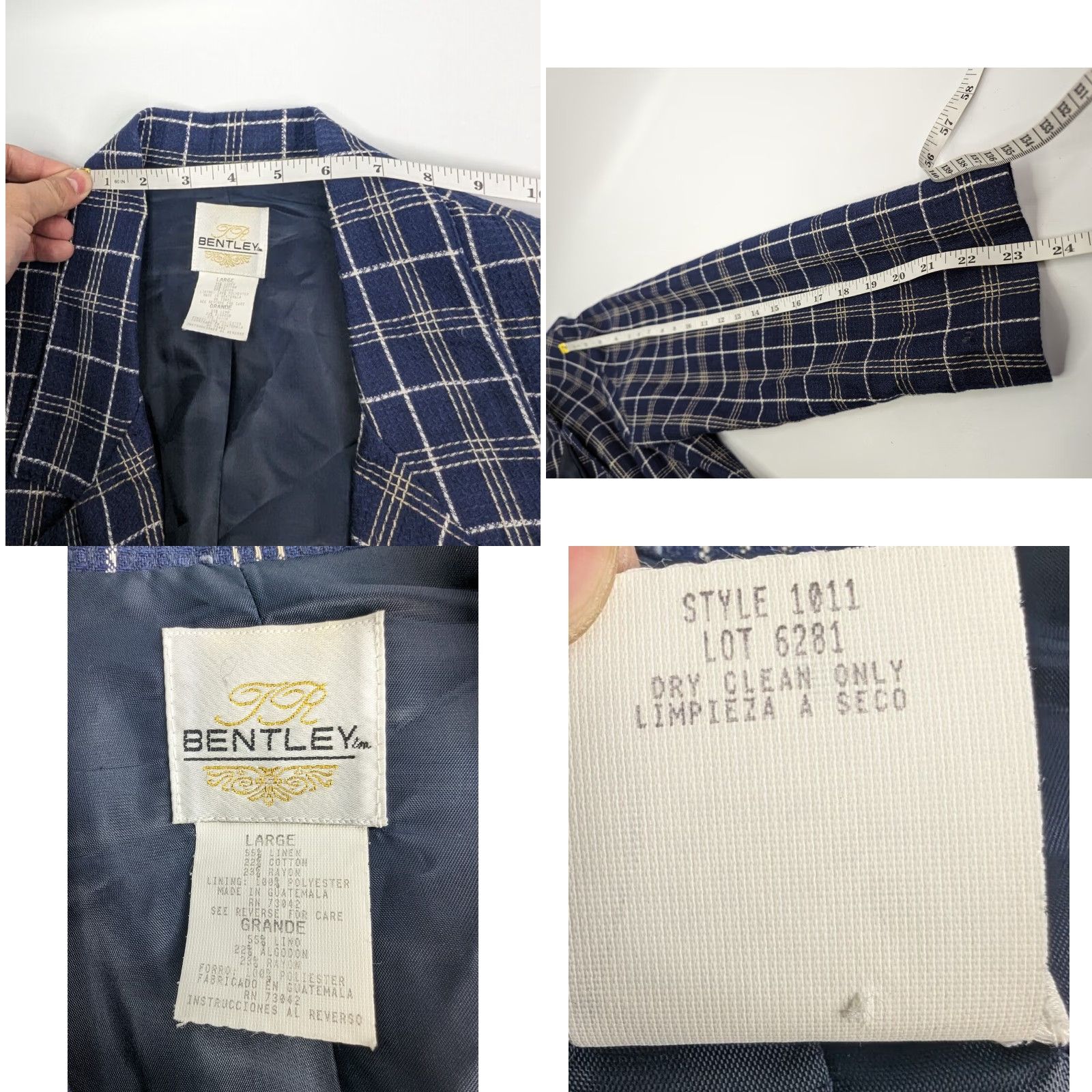 Vintage VINTAGE Bentley Blazer Light Weight Linen Jacket Plaid Blue Size Large one Button Ladies Blue Plaid Blazer Women L Jacket Linen Blazer Size L / US 10 / IT 46 - 8 Thumbnail
