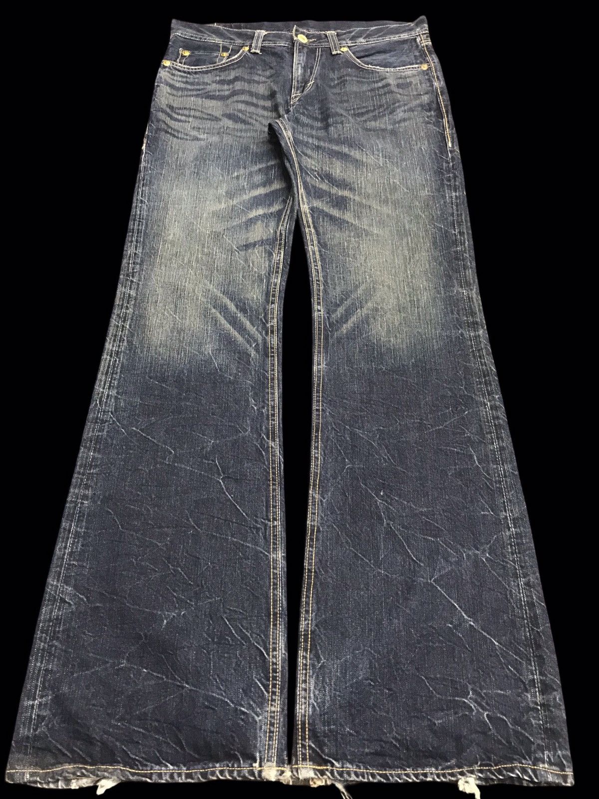 Japanese Brand 💥FLARE💥Archival DENICRA Sick Fade Mud Wash Flare Denim F54 Size US 35 - 1 Thumbnail