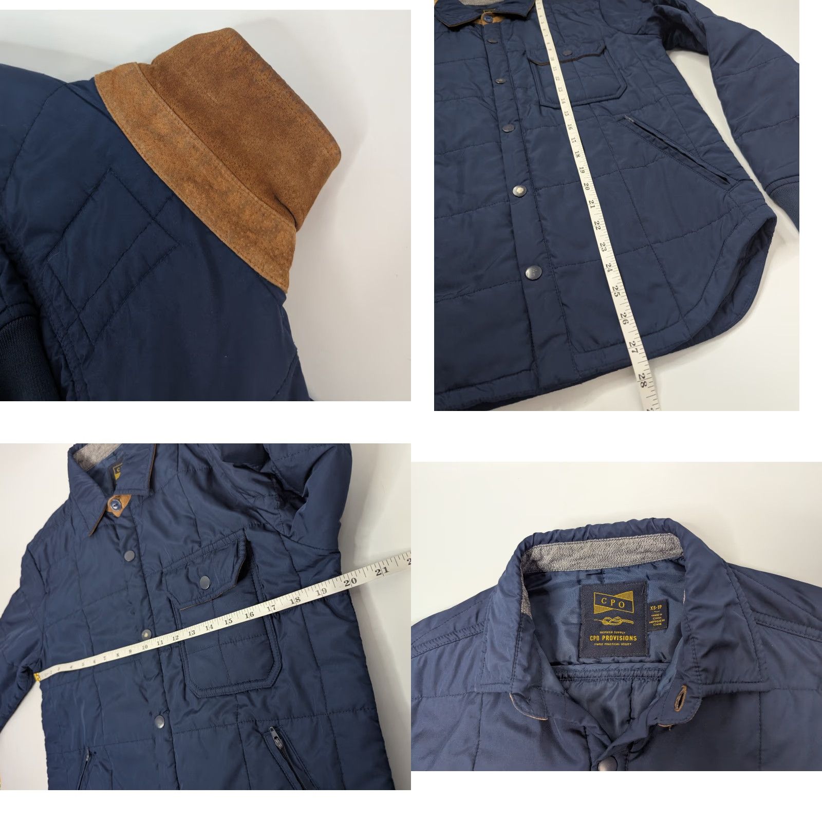 Vintage CPO Provisions Jacket Bomber Size XS Blue Quilted Leather Collar Pockets Workwear Casual Travel Button Shirt? Size US XS / EU 42 / 0 - 8 Thumbnail