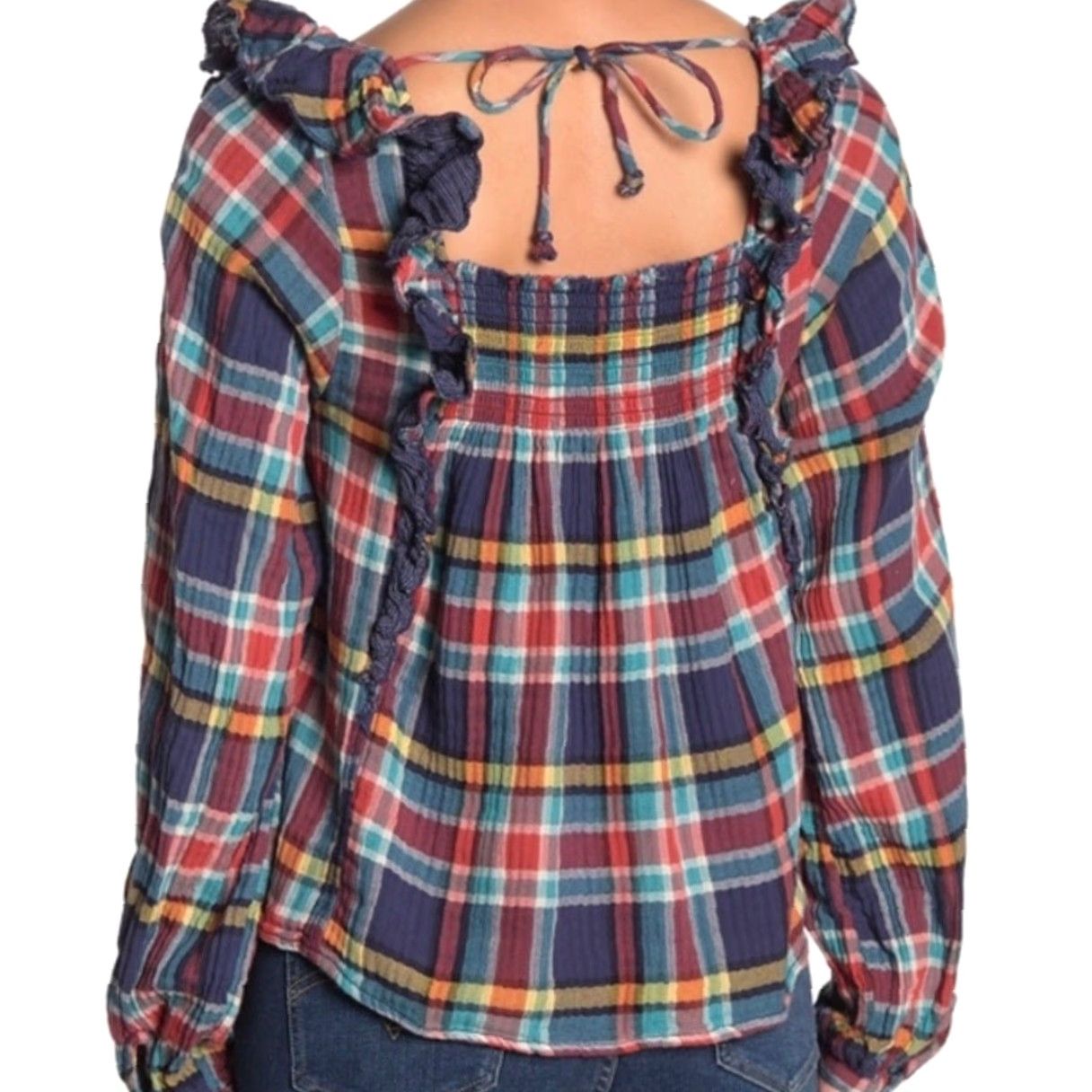 Free People Free People Siena Navy Blue and Red Plaid Ruffle Pullover Top L Women Long Sleeve Square Neck Casual Blouse Shirts Autumn Fall? Size L / US 10 / IT 46 - 7 Thumbnail
