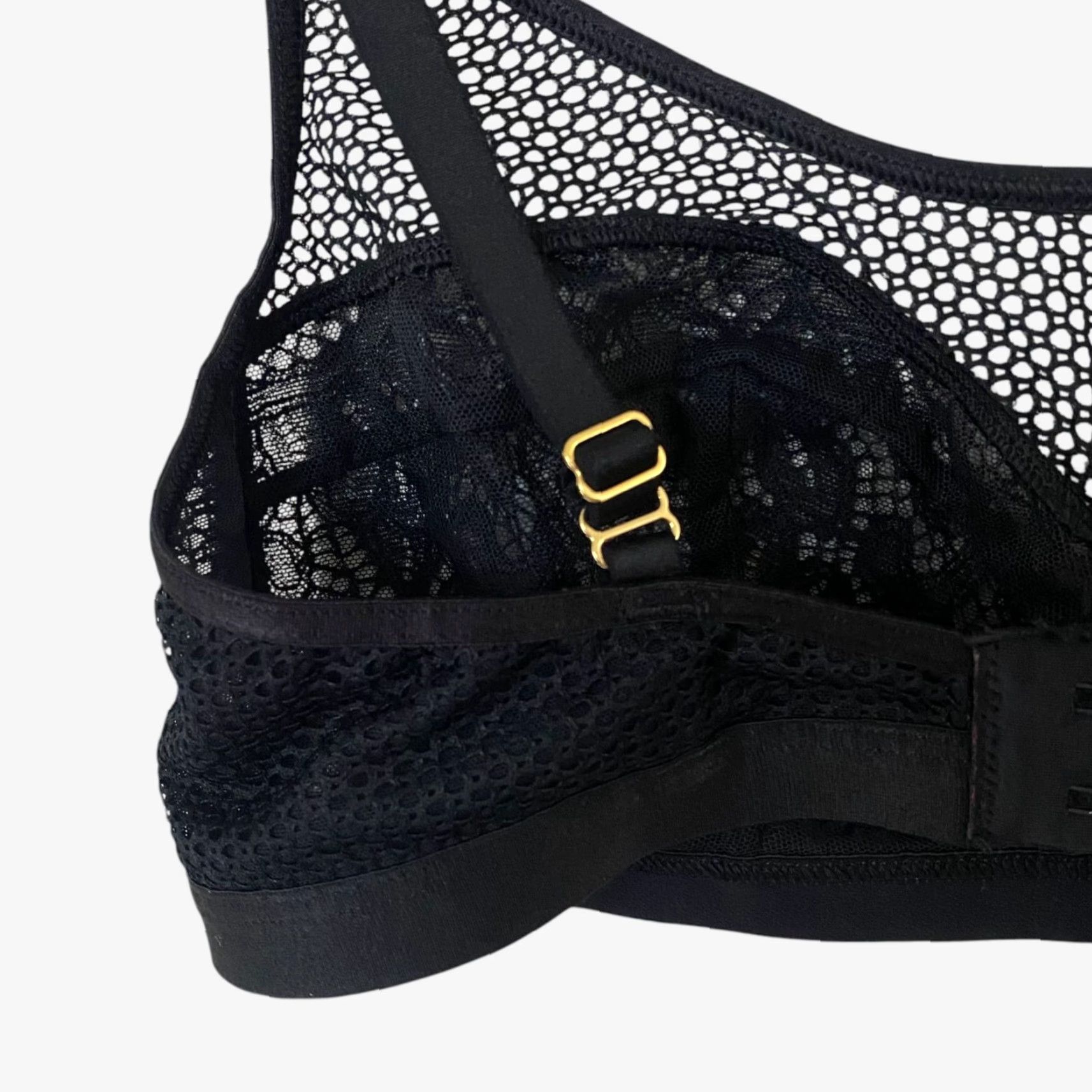 Vintage VINTAGE Soma Women's Bralette Bra Lace Unlined Adjustable Medium Black Floral Pattern Festival Style Size ONE SIZE - 6 Thumbnail