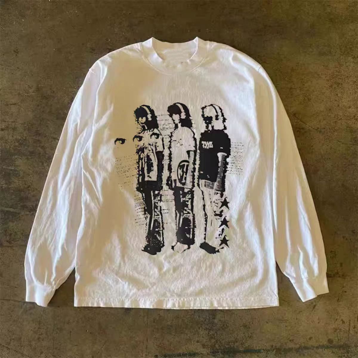 Vintage White retro street trend boy print long-sleeved t-shirt Size US M / EU 48-50 / 2 - 1 Thumbnail