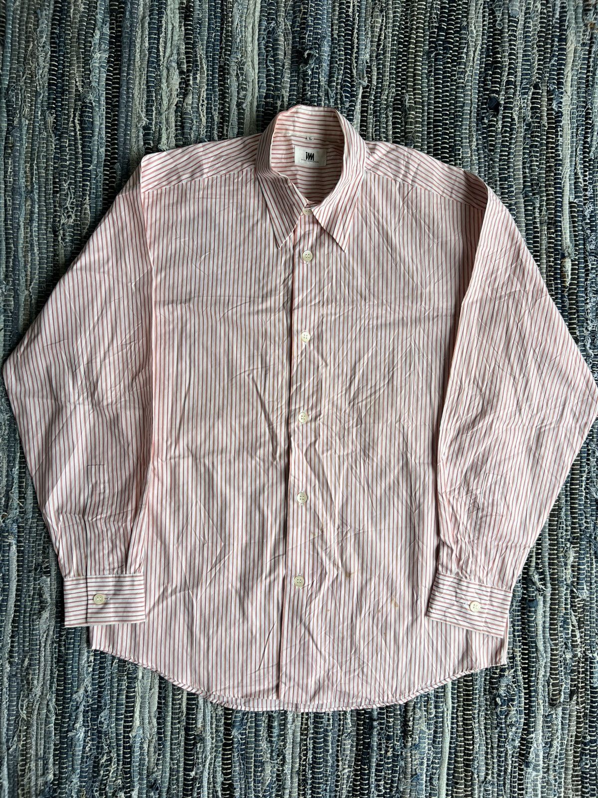 Issey Miyake × Pleats Please Issey Miyake × Vintage Vintage Issey Miyake Orange Striped Formal/Casual B/D Shirt Size US L / EU 52-54 / 3 - 3 Thumbnail