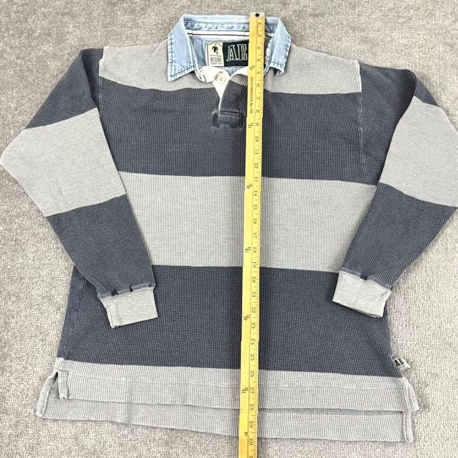 American Eagle Outfitters American Eagle Rugby Polo Shirt Mens Large Blue Gray Striped Thermal Activewear Size US L / EU 52-54 / 3 - 4 Thumbnail