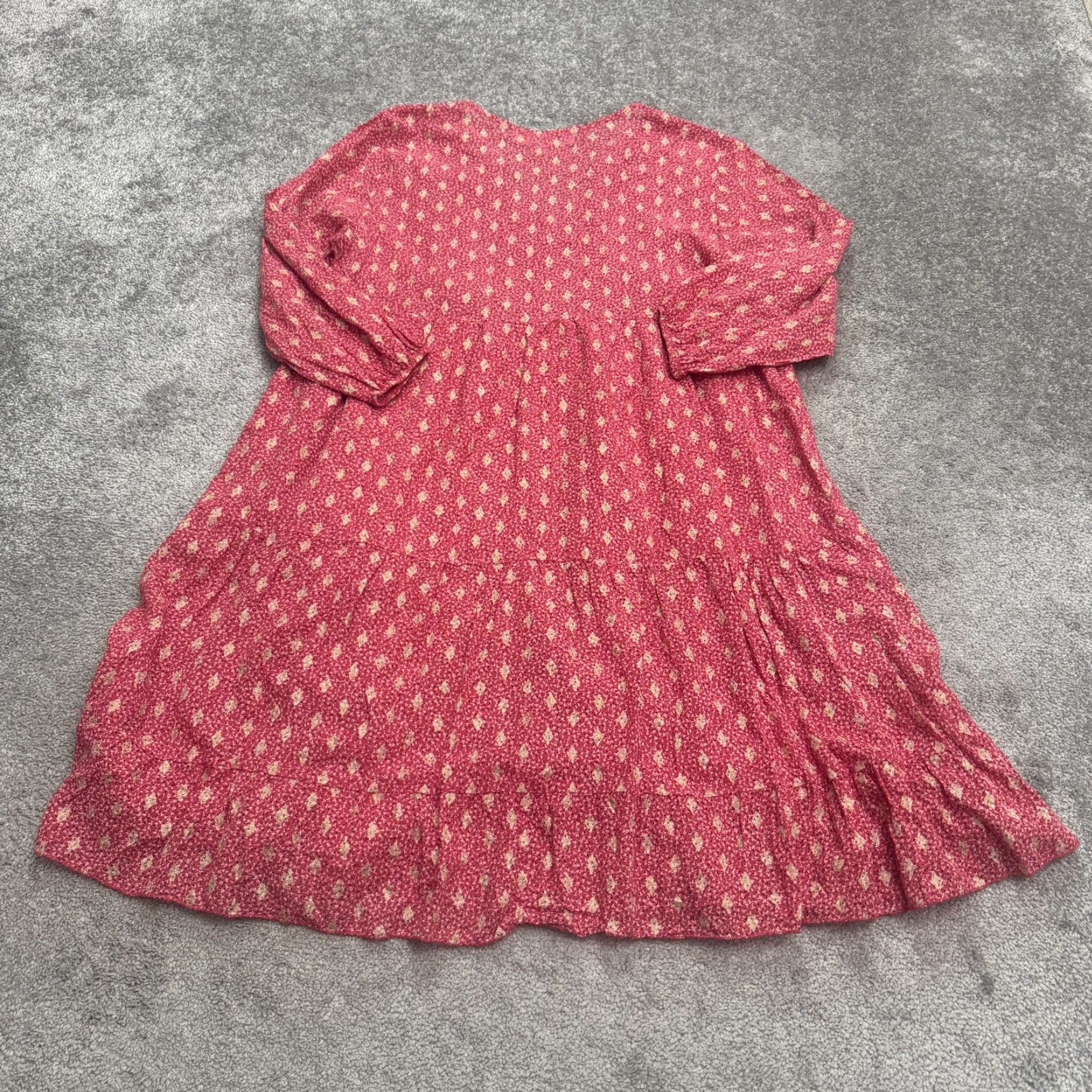 Vintage Scandal Pink Floral Mini Dress Women Large Boho Casual V-Neck Long Sleeve Size L / US 10 / IT 46 - 2 Thumbnail