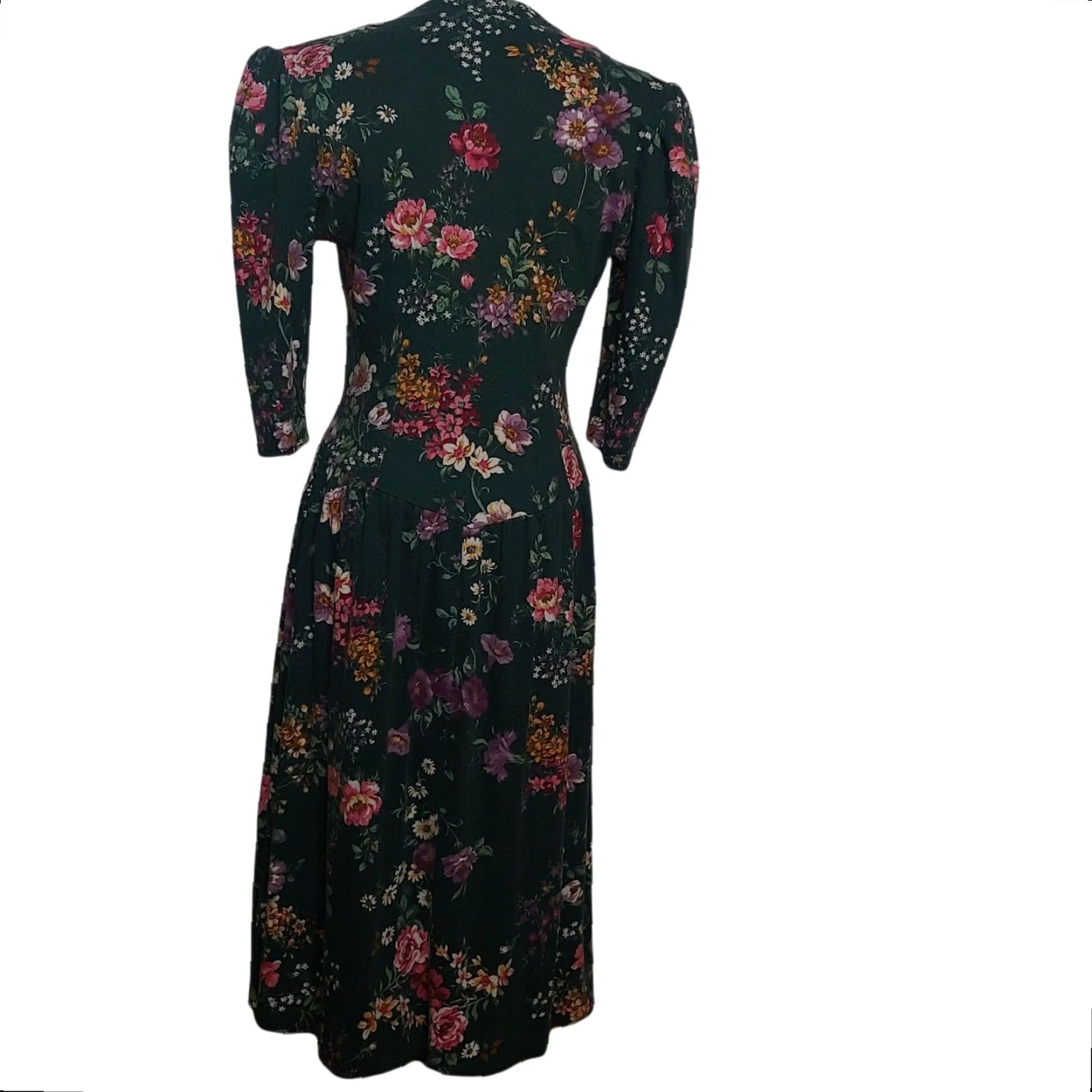 Vintage VINTAGE Scandels Dress Medium Green Floral Knit Drop Waist Casual/Party/Wedding 1980s 1990s Womens Size M / US 6-8 / IT 42-44 - 4 Thumbnail