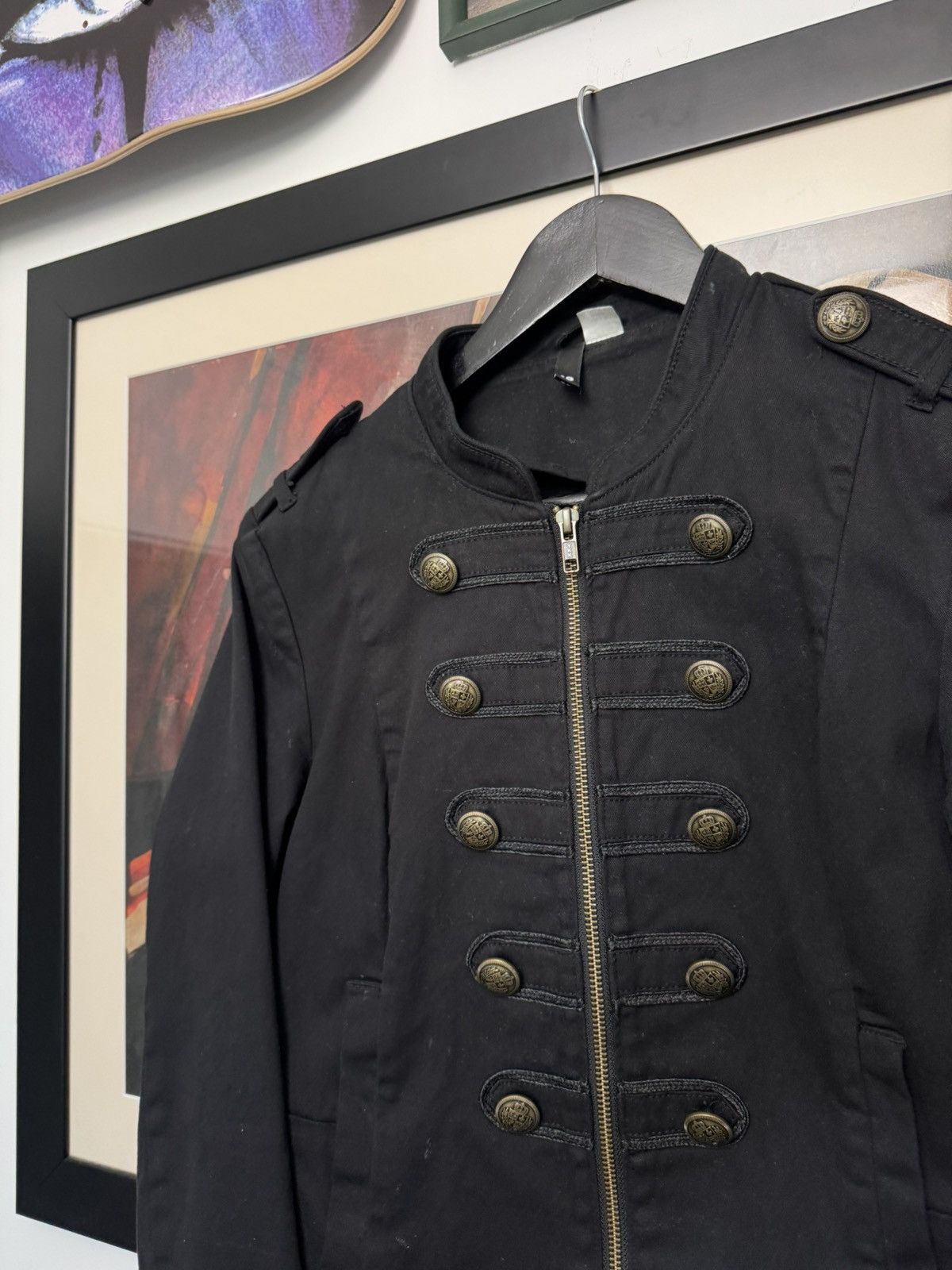 H&M Napoleon Military Style Jacket Black Buttons Zip Womens Hype Size M / US 6-8 / IT 42-44 - 2 Thumbnail