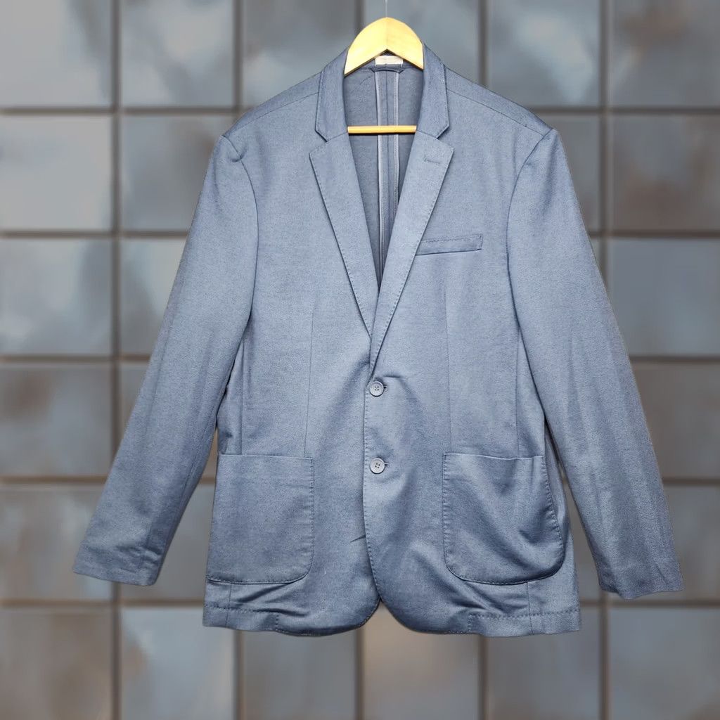 Vintage Giasone Blazer Mens M Blue Knit Stretch Sport Coat Casual Unstructured Jacket Size 40R - 1 Thumbnail