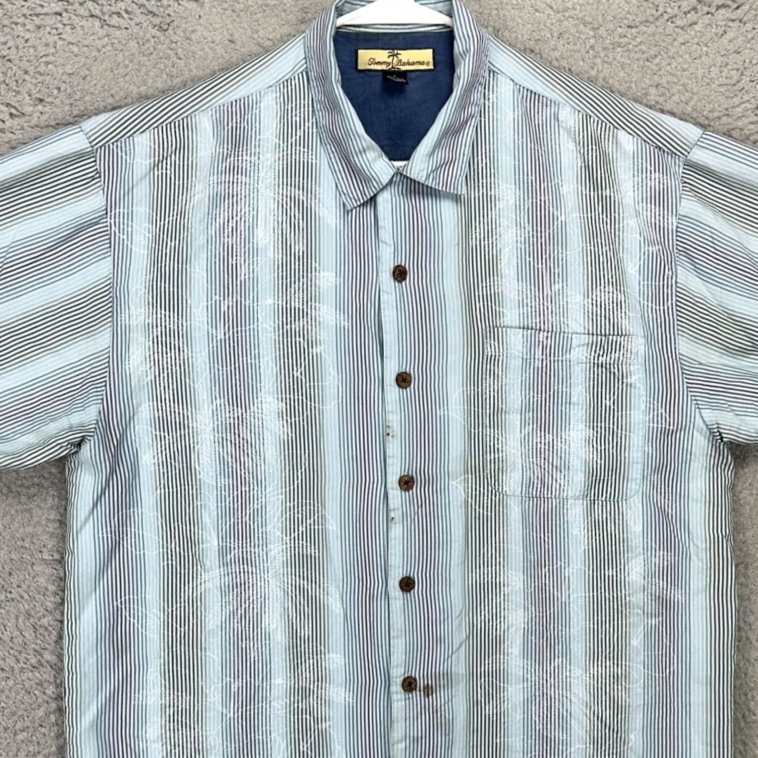 Tommy Bahama Tommy Bahama Mens Button Up Shirt Large Blue Striped Silk Pockets Short Sleeve Size US L / EU 52-54 / 3 - 2 Thumbnail