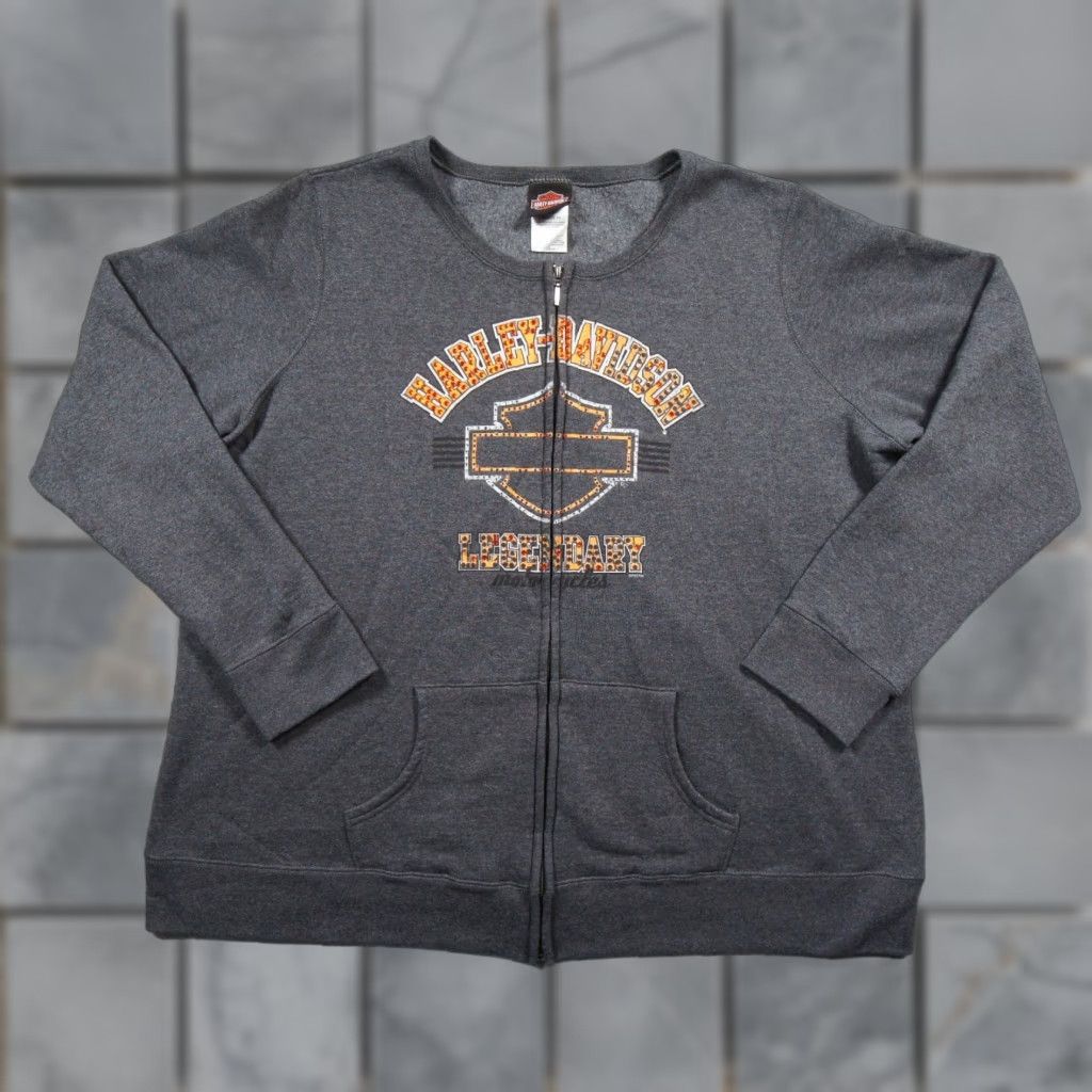 Harley Davidson Harley-Davidson Sweatshirt Womens 2X Gray Full Zip Fleece Motorcycle Bedazzled Size XXL / US 16-18 / IT 52-54 - 1 Thumbnail